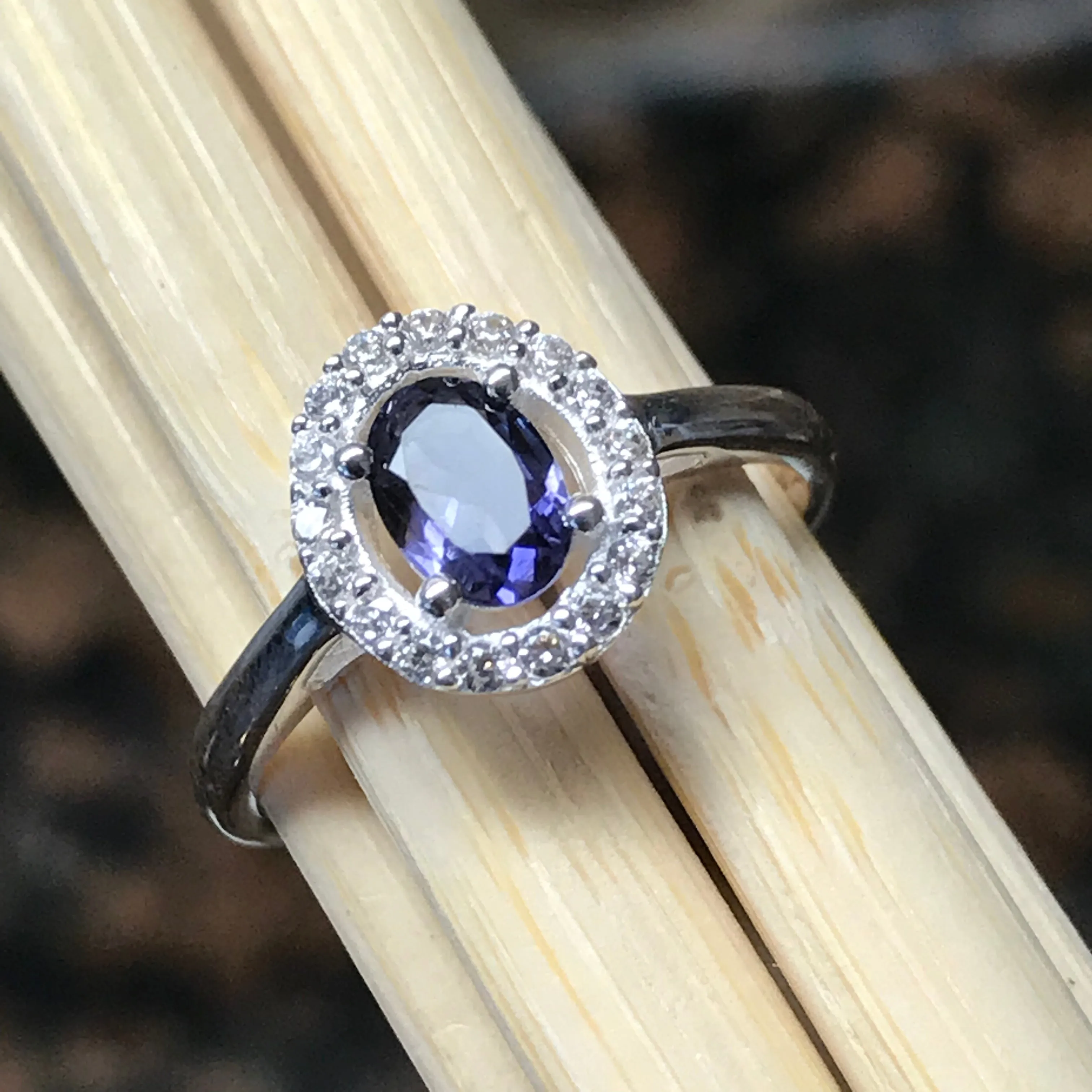 Natural 1ct Iolite 925 Solid Sterling Silver Engagement Ring Size 6, 7, 8, 9