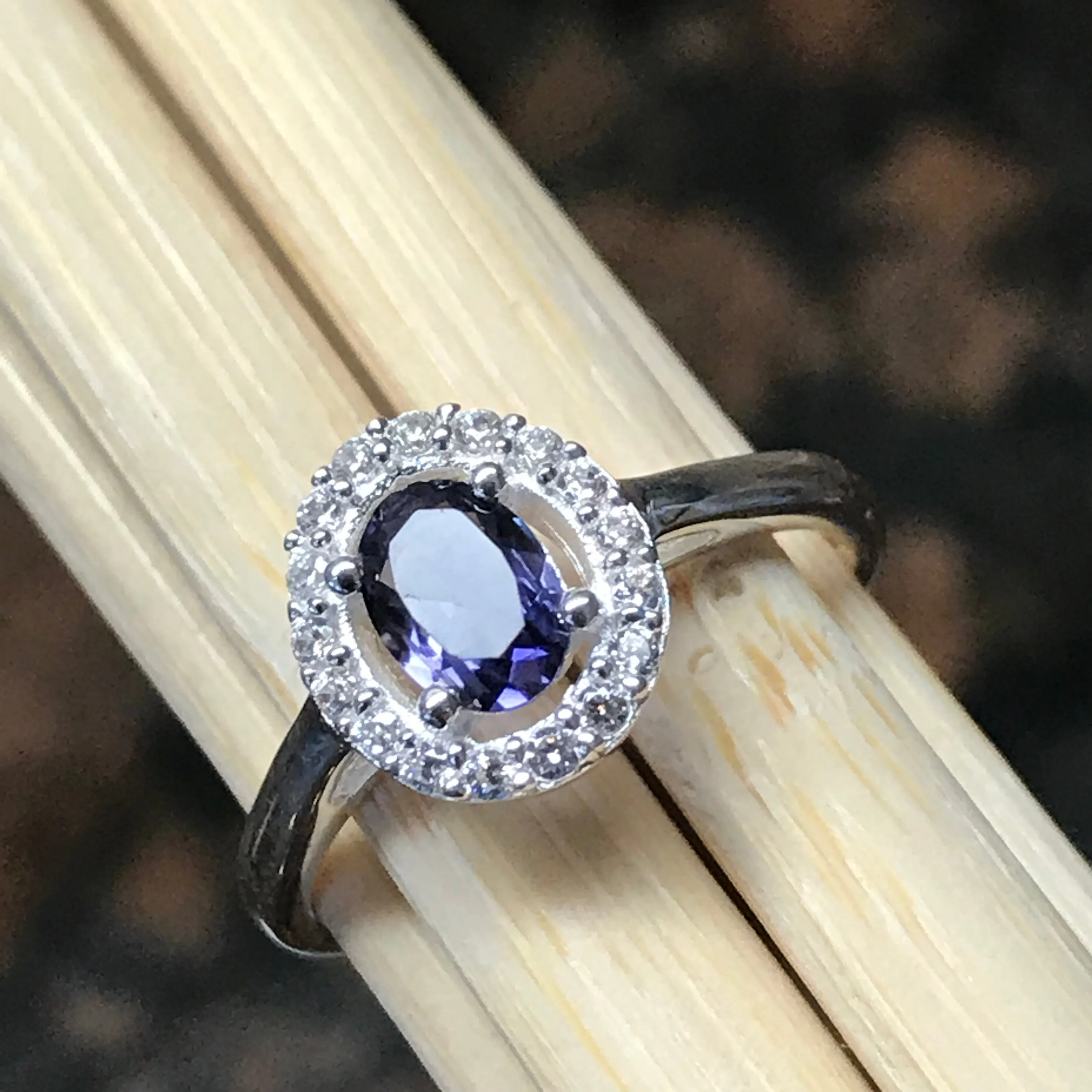 Natural 1ct Iolite 925 Solid Sterling Silver Engagement Ring Size 6, 7, 8, 9