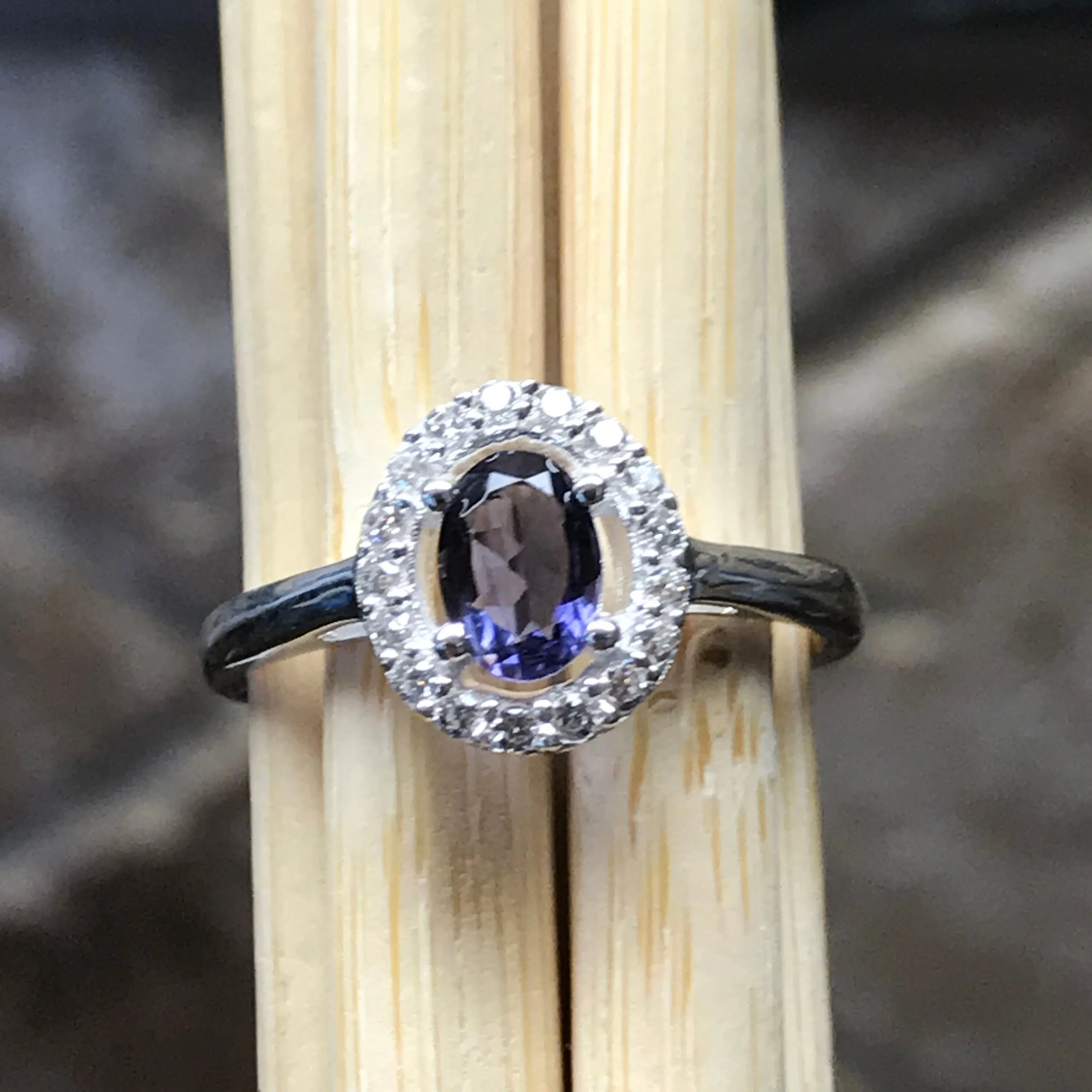 Natural 1ct Iolite 925 Solid Sterling Silver Engagement Ring Size 6, 7, 8, 9