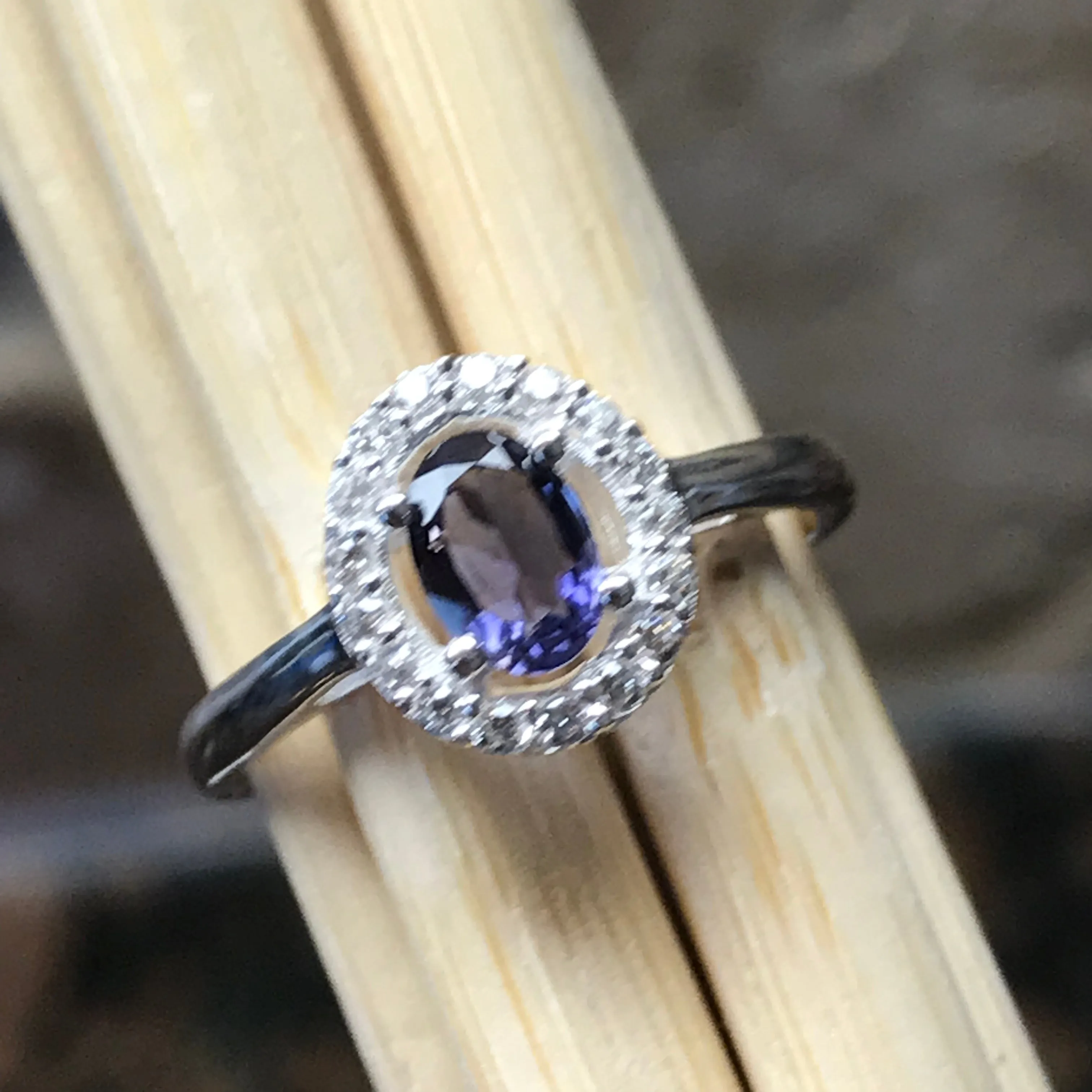 Natural 1ct Iolite 925 Solid Sterling Silver Engagement Ring Size 6, 7, 8, 9