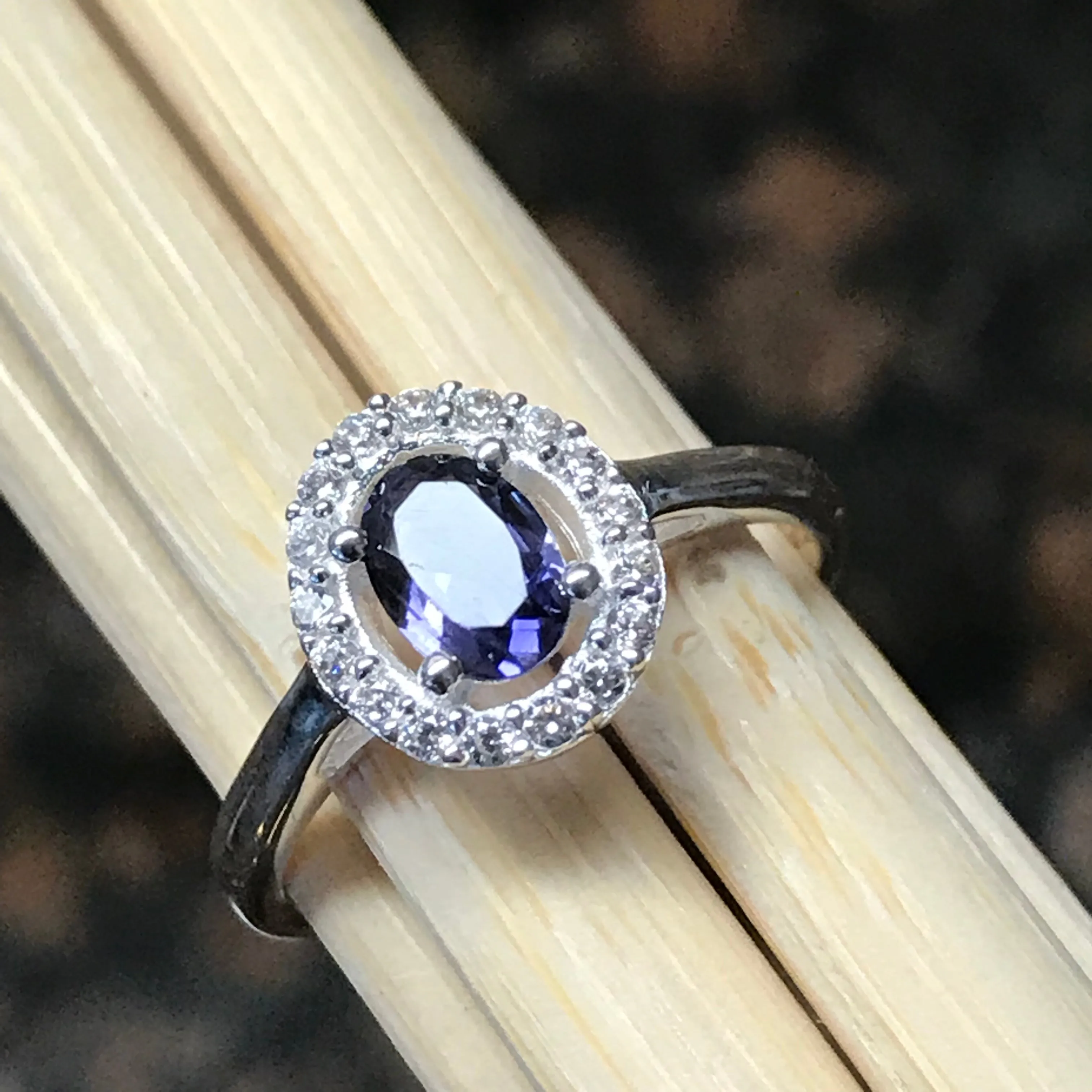 Natural 1ct Iolite 925 Solid Sterling Silver Engagement Ring Size 6, 7, 8, 9