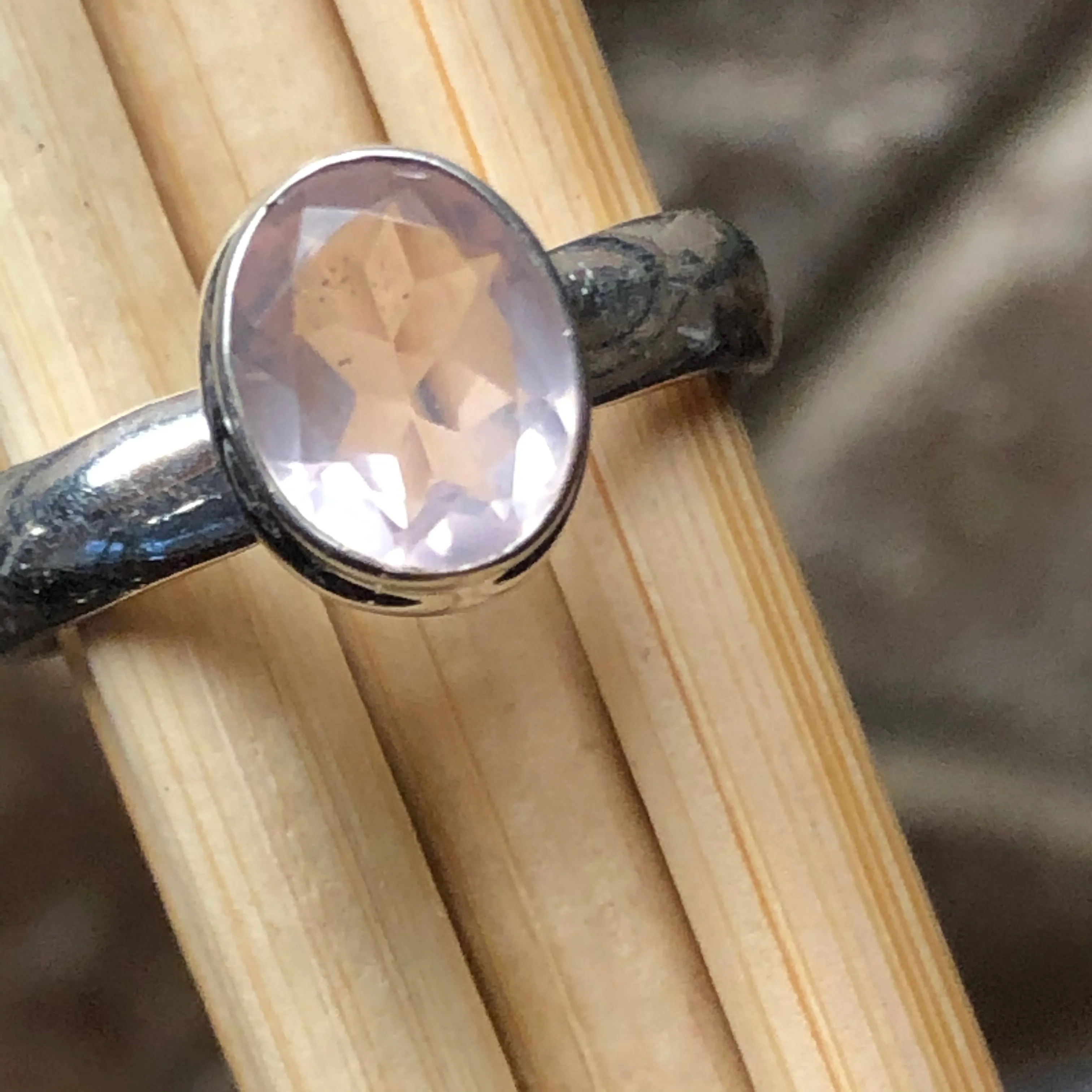 Natural 1ct Rose Quartz 925 Solid Sterling Silver Engagement Ring Size 6.5, 7