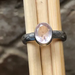 Natural 1ct Rose Quartz 925 Solid Sterling Silver Engagement Ring Size 6.5, 7