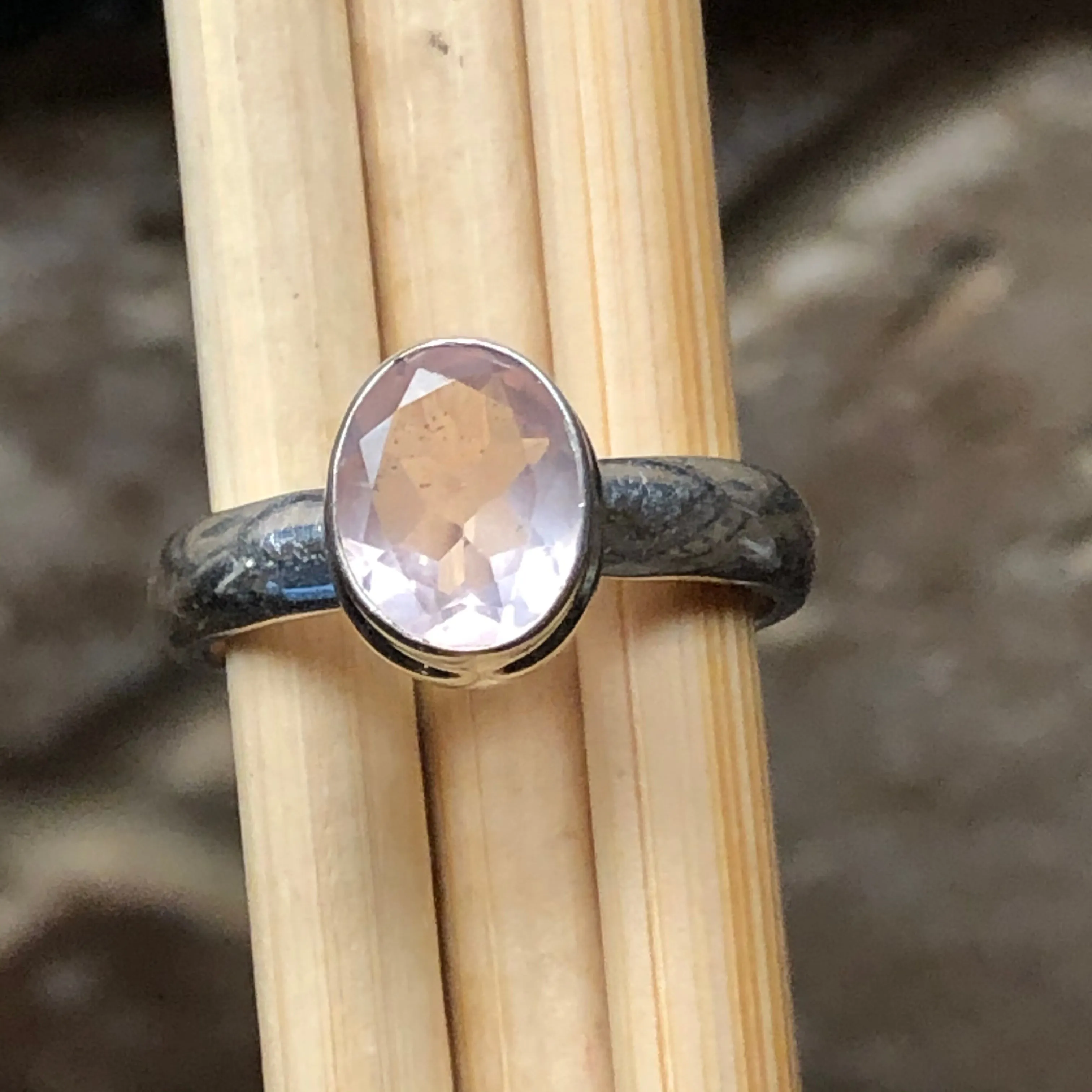 Natural 1ct Rose Quartz 925 Solid Sterling Silver Engagement Ring Size 6.5, 7