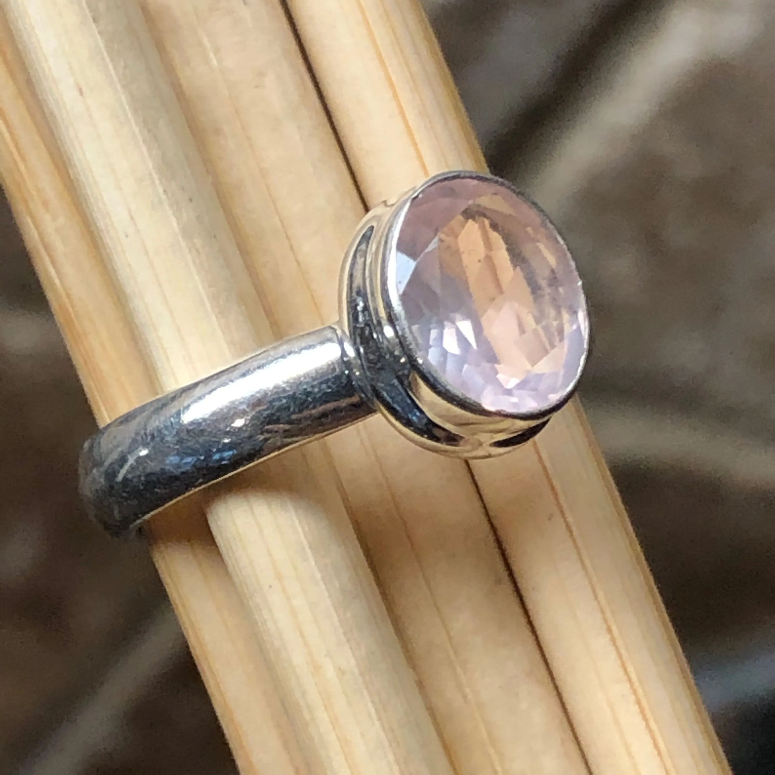 Natural 1ct Rose Quartz 925 Solid Sterling Silver Engagement Ring Size 6.5, 7