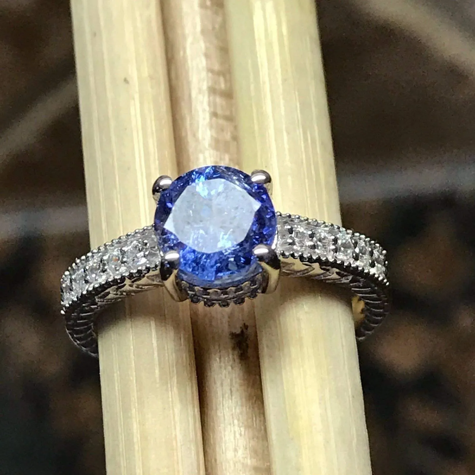 Natural 1ct Tanzanite 925 Solid Sterling Silver Engagement Ring Size 6, 7.5, 8, 9