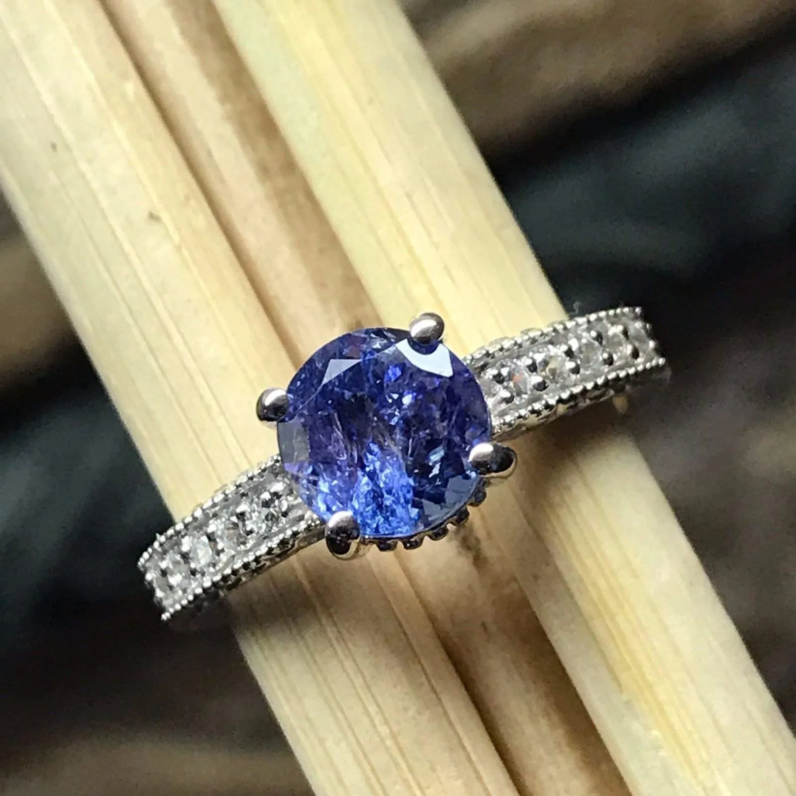 Natural 1ct Tanzanite 925 Solid Sterling Silver Engagement Ring Size 6, 7.5, 8, 9