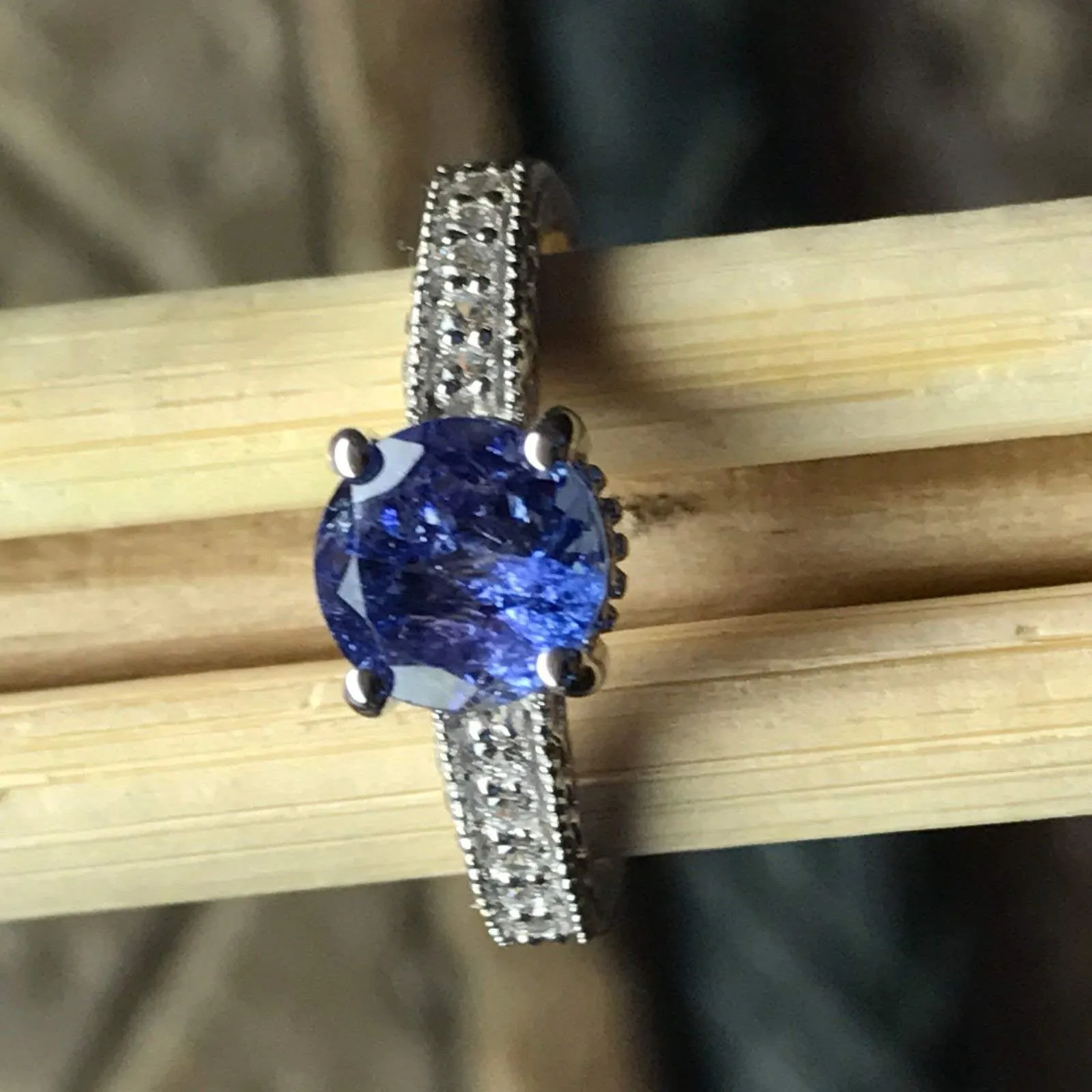 Natural 1ct Tanzanite 925 Solid Sterling Silver Engagement Ring Size 6, 7.5, 8, 9