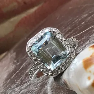 Natural 2.5ct Aquamarine 925 Solid Sterling Silver Ring Size 6, 7, 8, 9