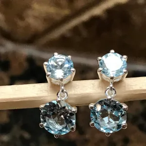 Natural 2.5ct Blue Topaz 925 Solid Sterling Silver Earrings 18mm