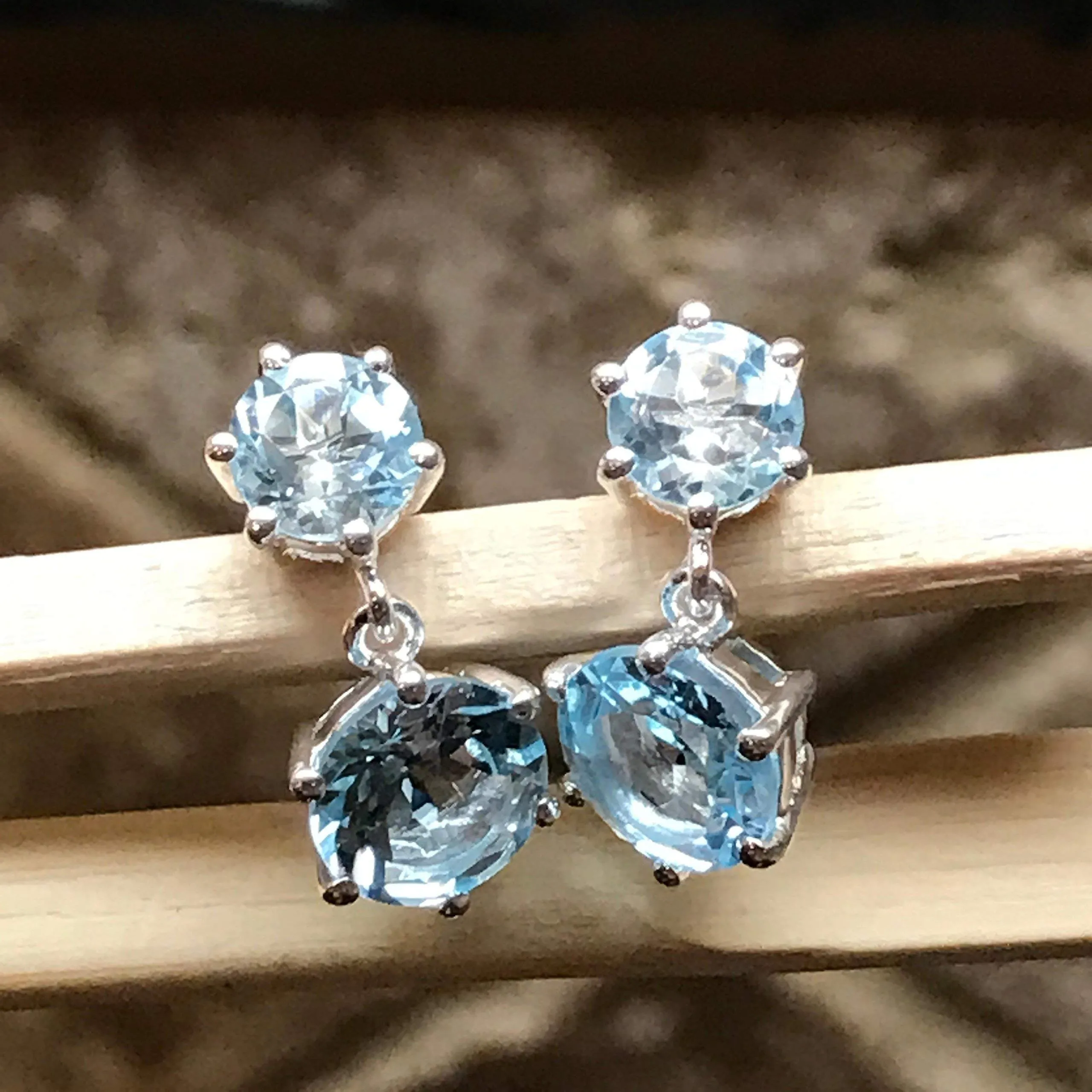 Natural 2.5ct Blue Topaz 925 Solid Sterling Silver Earrings 18mm