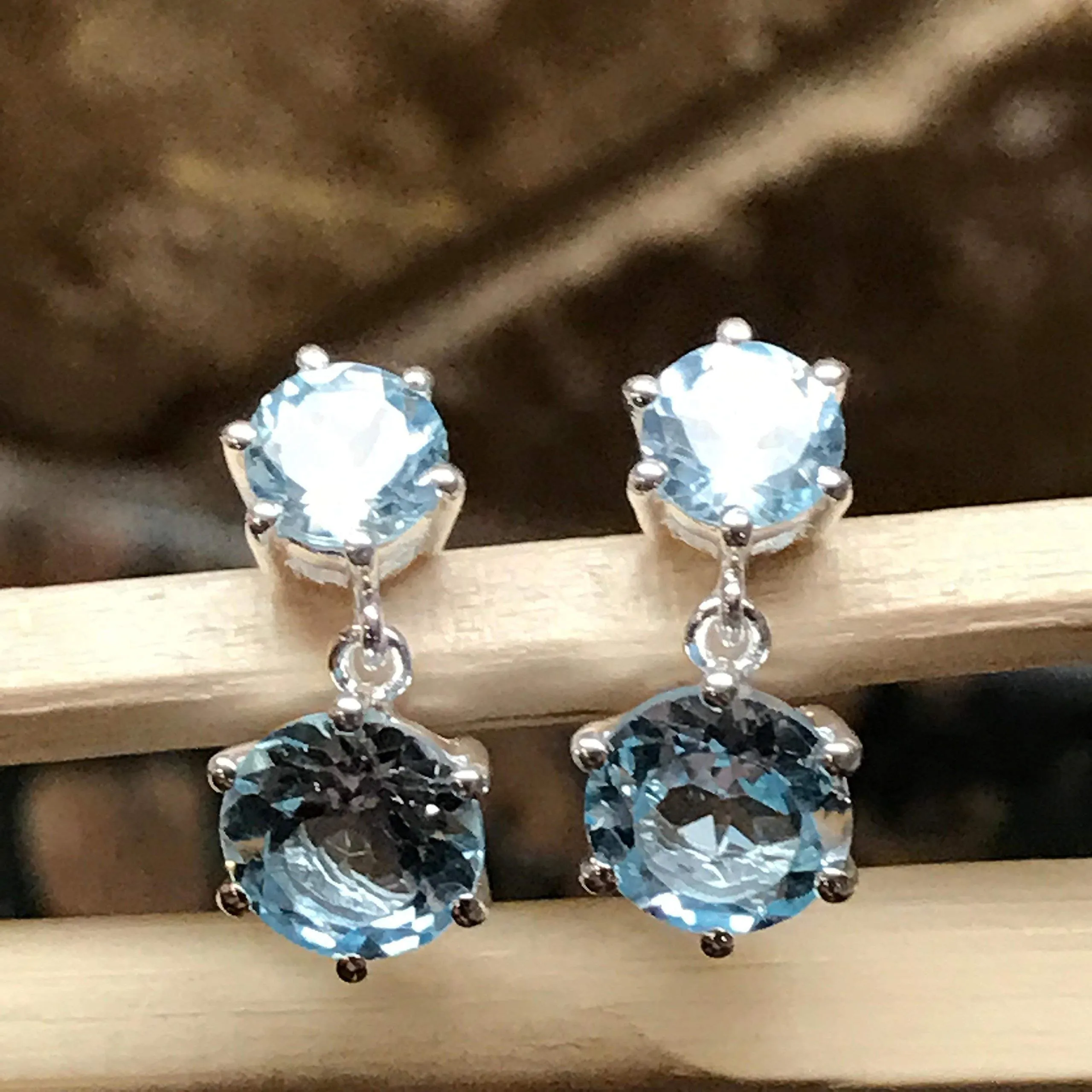 Natural 2.5ct Blue Topaz 925 Solid Sterling Silver Earrings 18mm