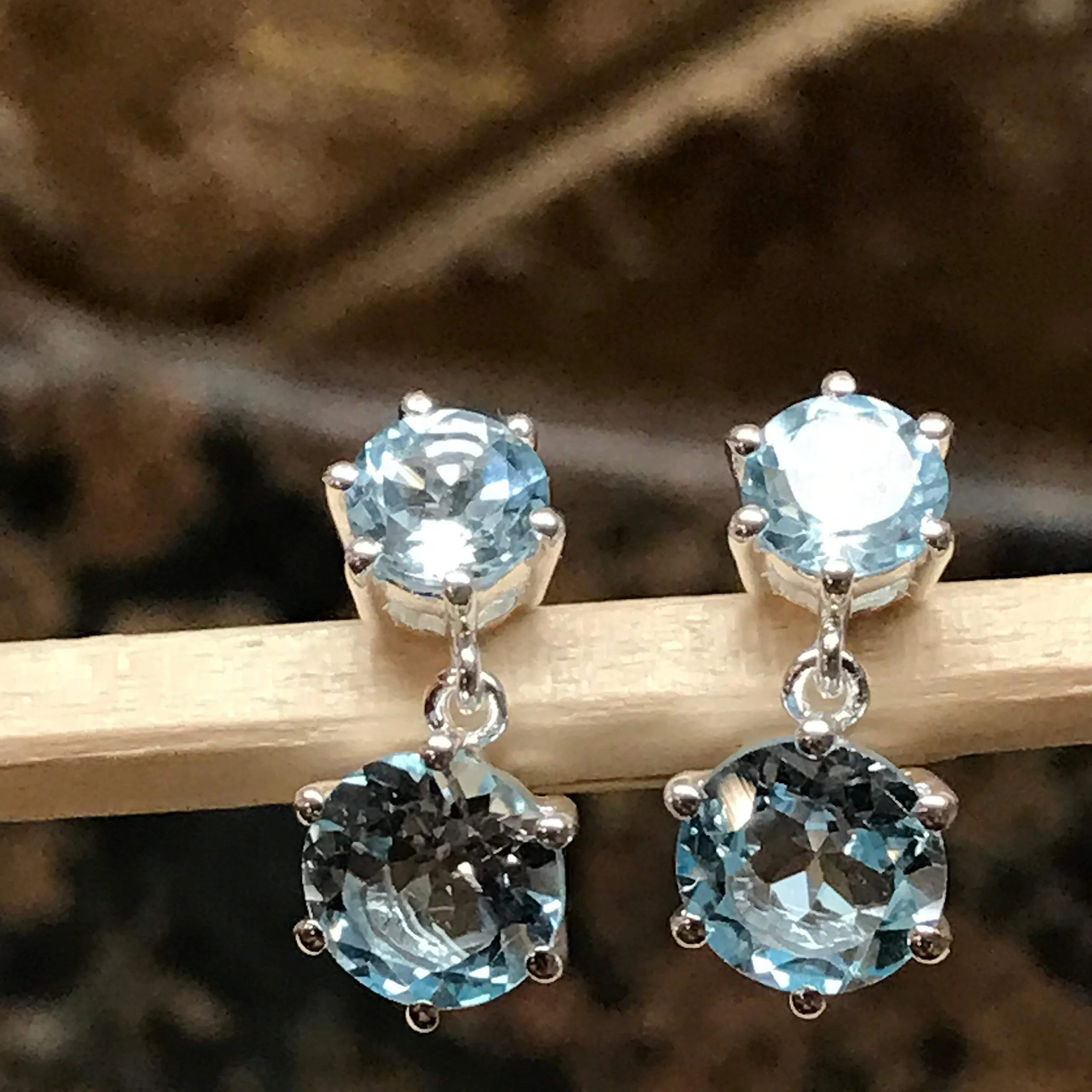 Natural 2.5ct Blue Topaz 925 Solid Sterling Silver Earrings 18mm