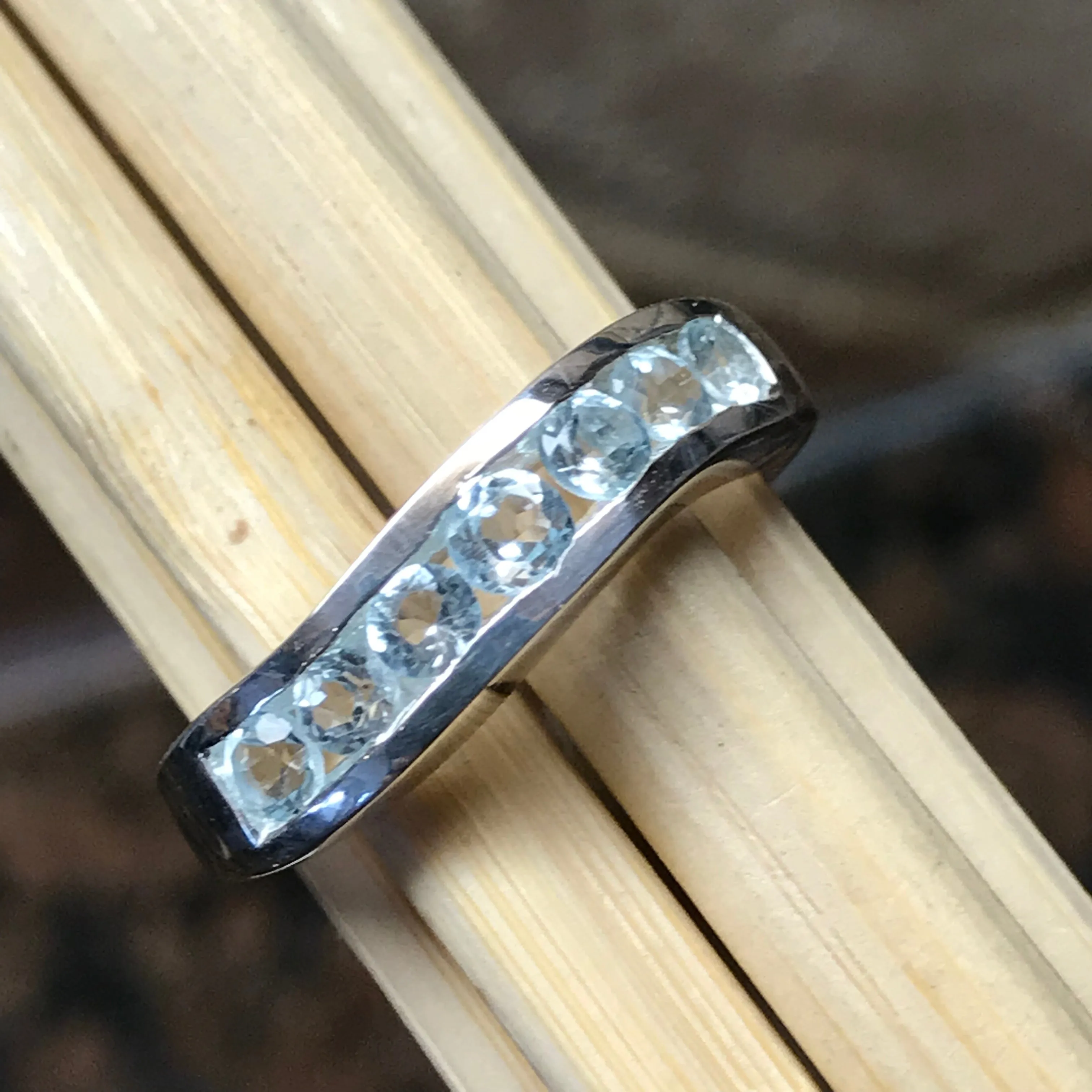Natural 2.5ct Blue Topaz 925 Solid Sterling Silver Ring Size 6, 7, 8, 10