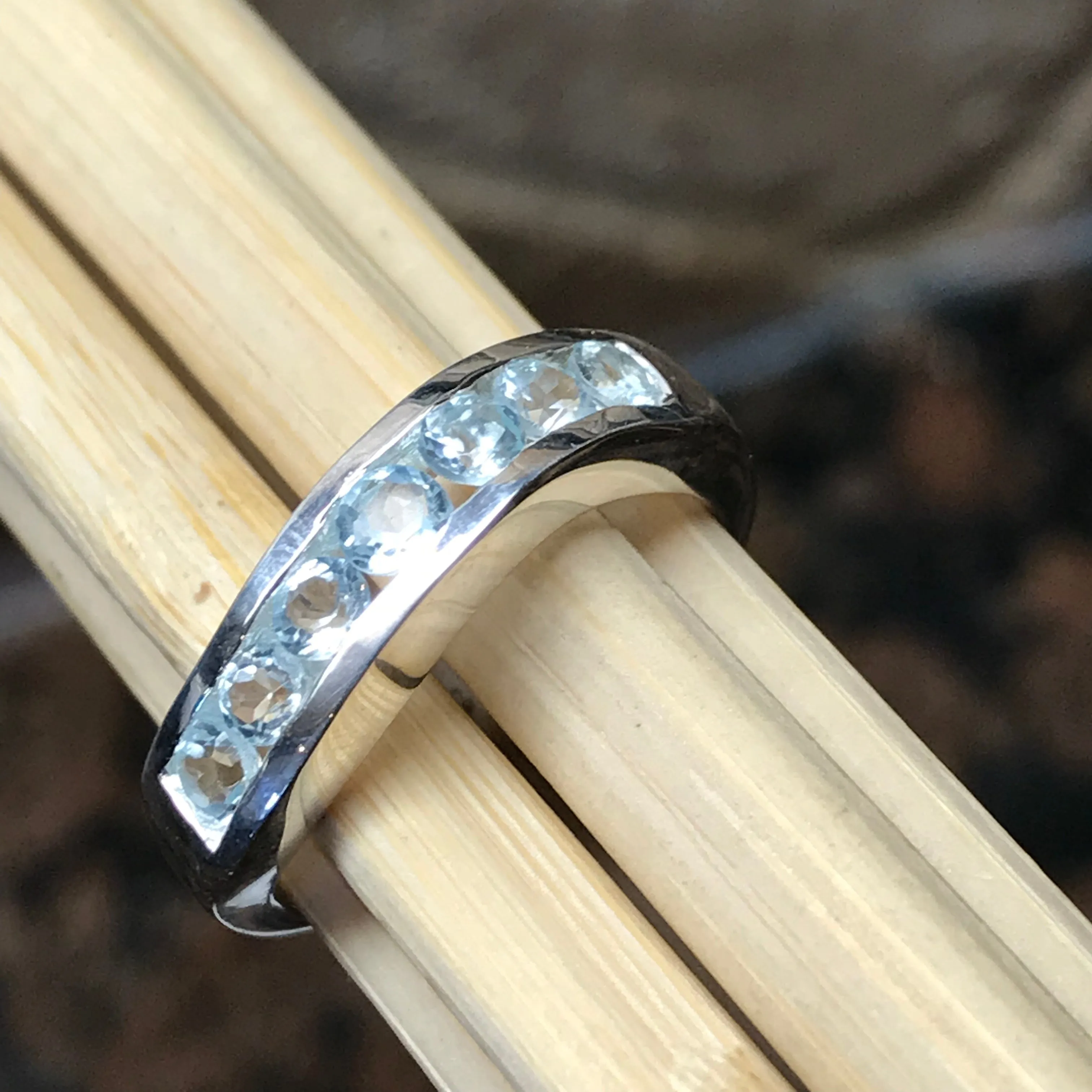 Natural 2.5ct Blue Topaz 925 Solid Sterling Silver Ring Size 6, 7, 8, 10