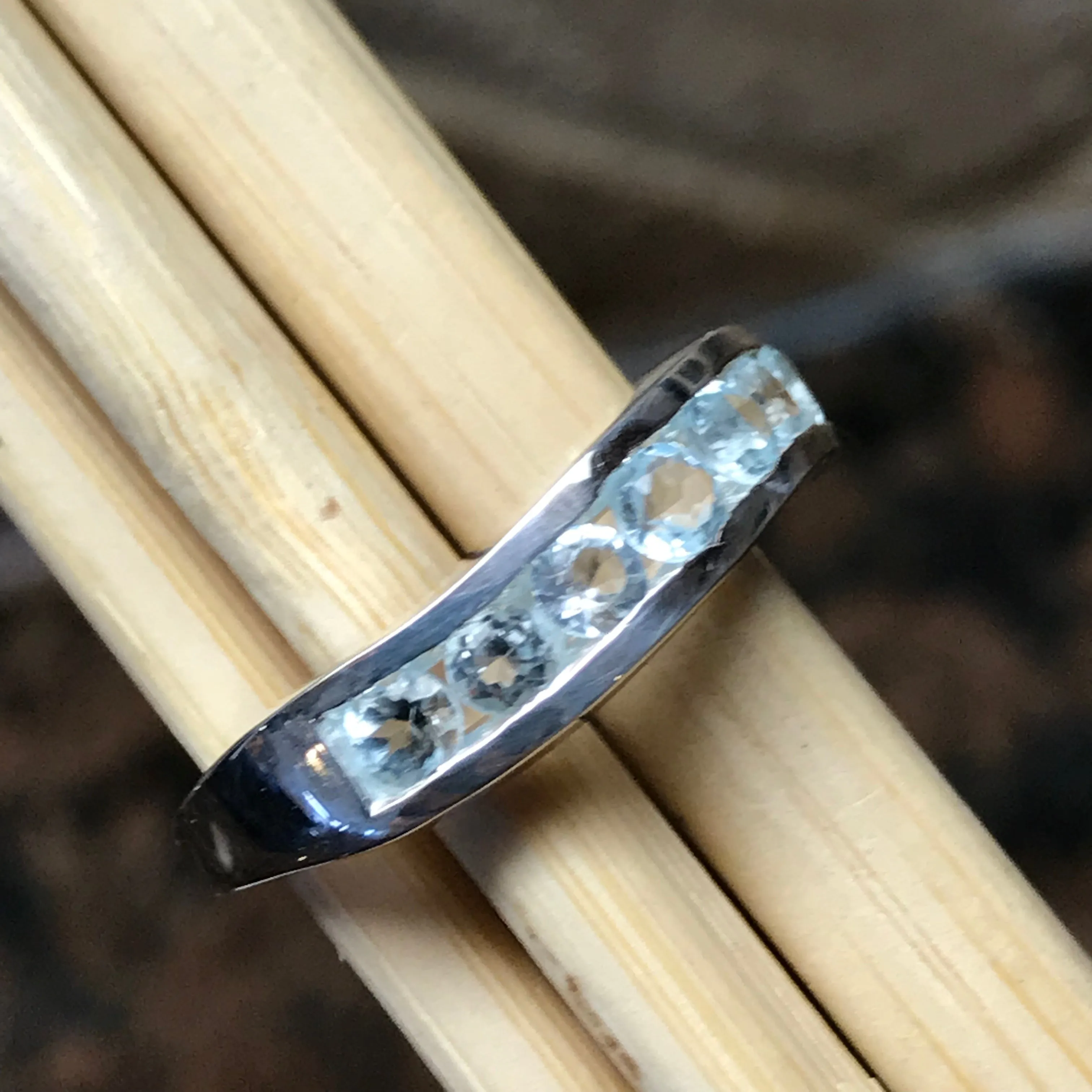 Natural 2.5ct Blue Topaz 925 Solid Sterling Silver Ring Size 6, 7, 8, 10