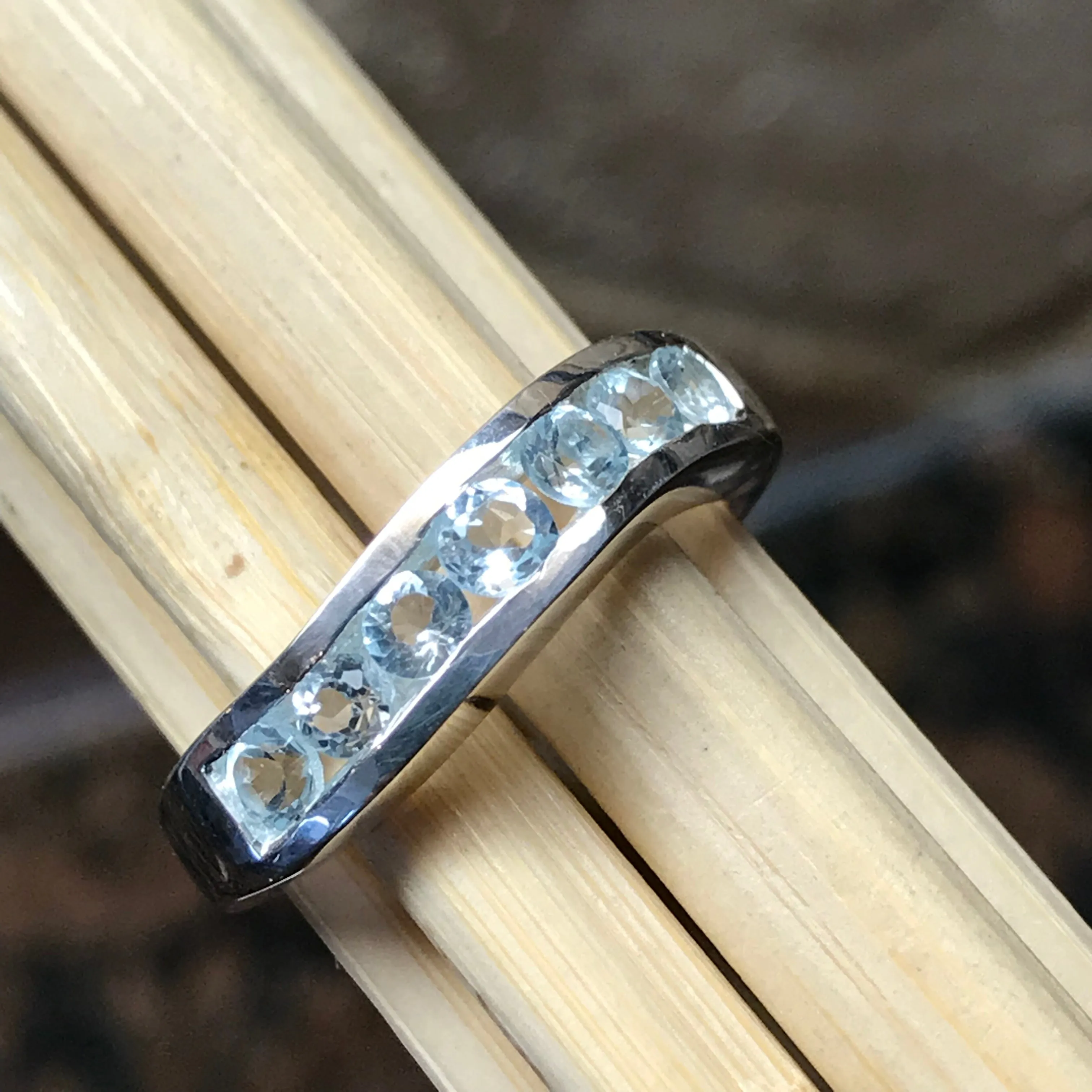 Natural 2.5ct Blue Topaz 925 Solid Sterling Silver Ring Size 6, 7, 8, 10