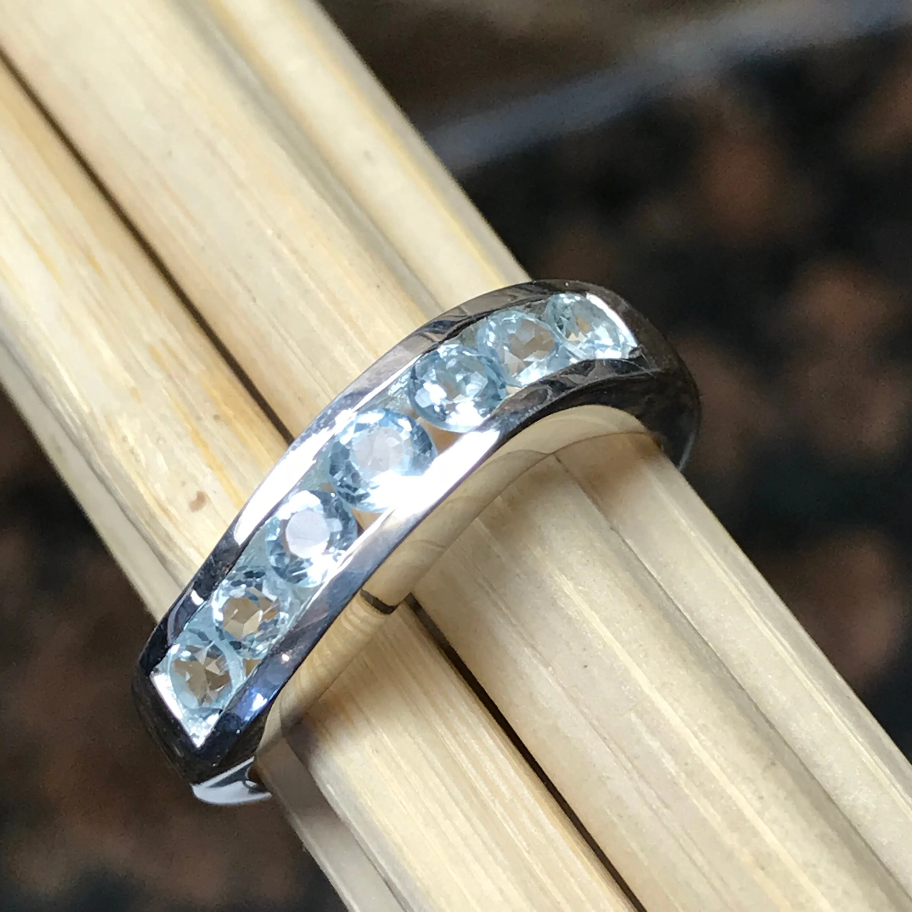 Natural 2.5ct Blue Topaz 925 Solid Sterling Silver Ring Size 6, 7, 8, 10