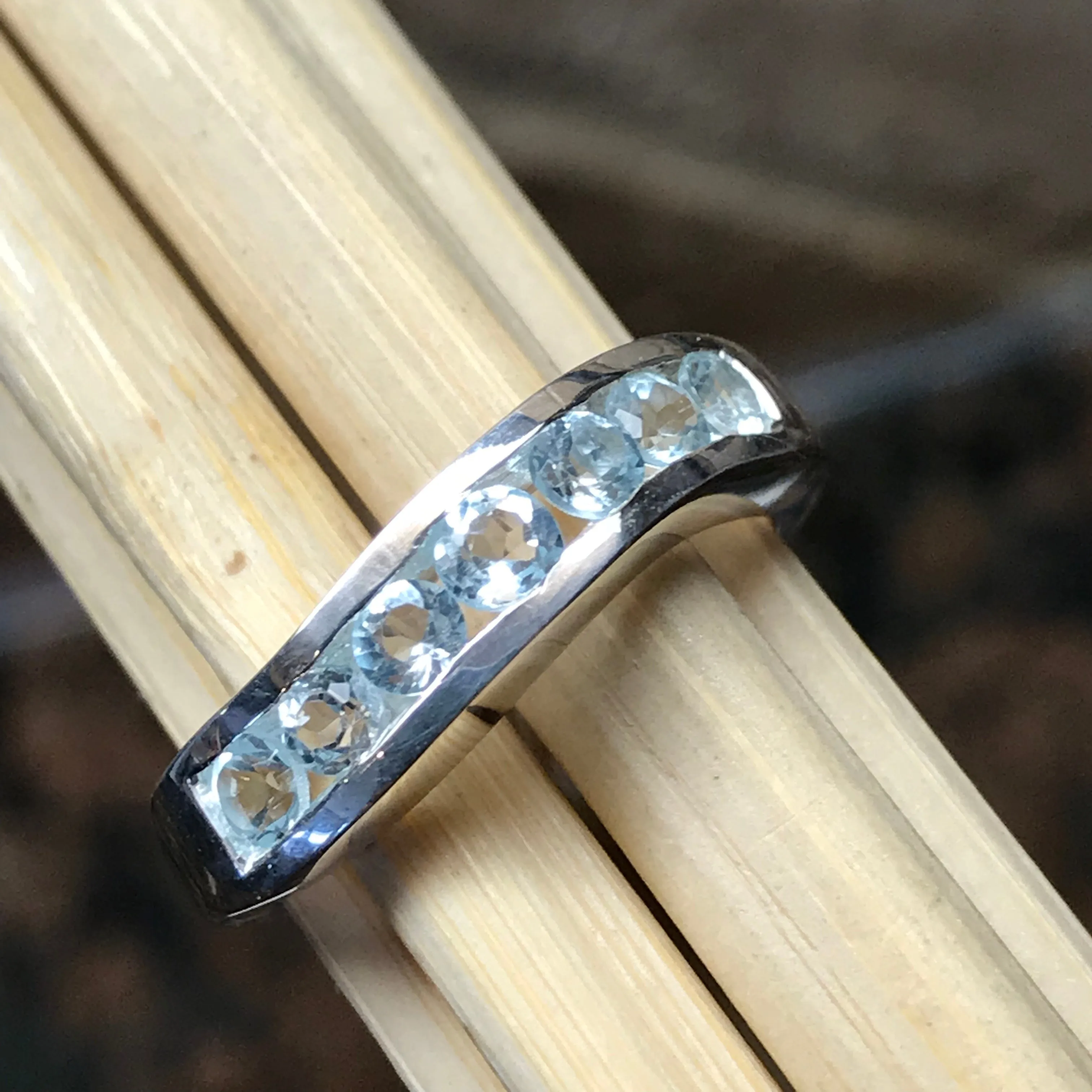 Natural 2.5ct Blue Topaz 925 Solid Sterling Silver Ring Size 6, 7, 8, 10
