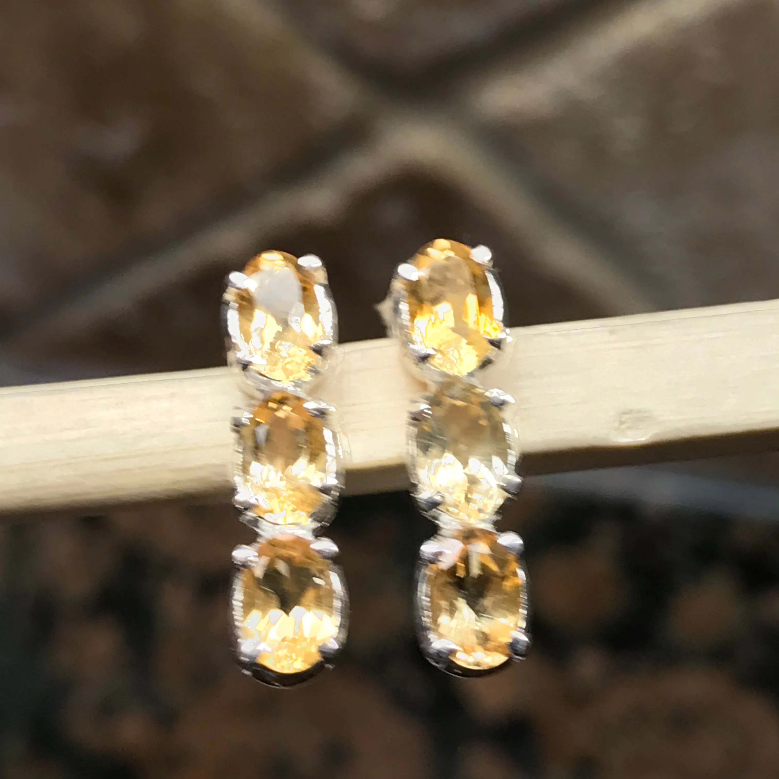 Natural 2.5ct Citrine 925 Solid Sterling Silver Earrings 16mm