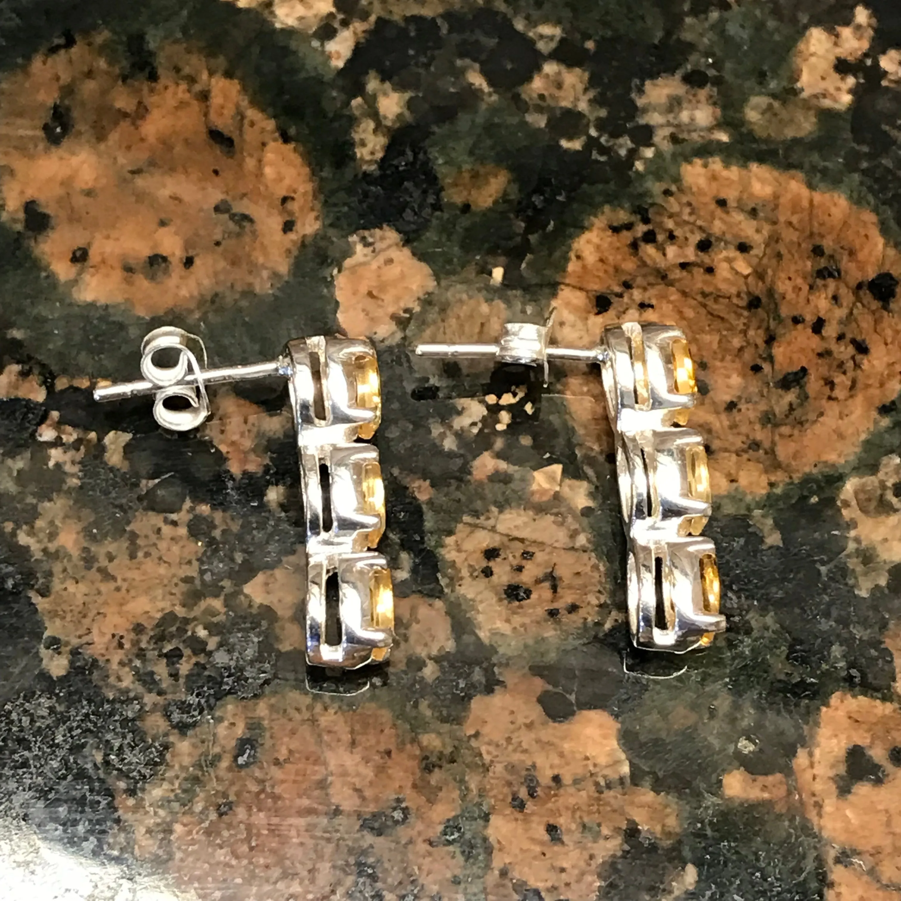 Natural 2.5ct Citrine 925 Solid Sterling Silver Earrings 16mm