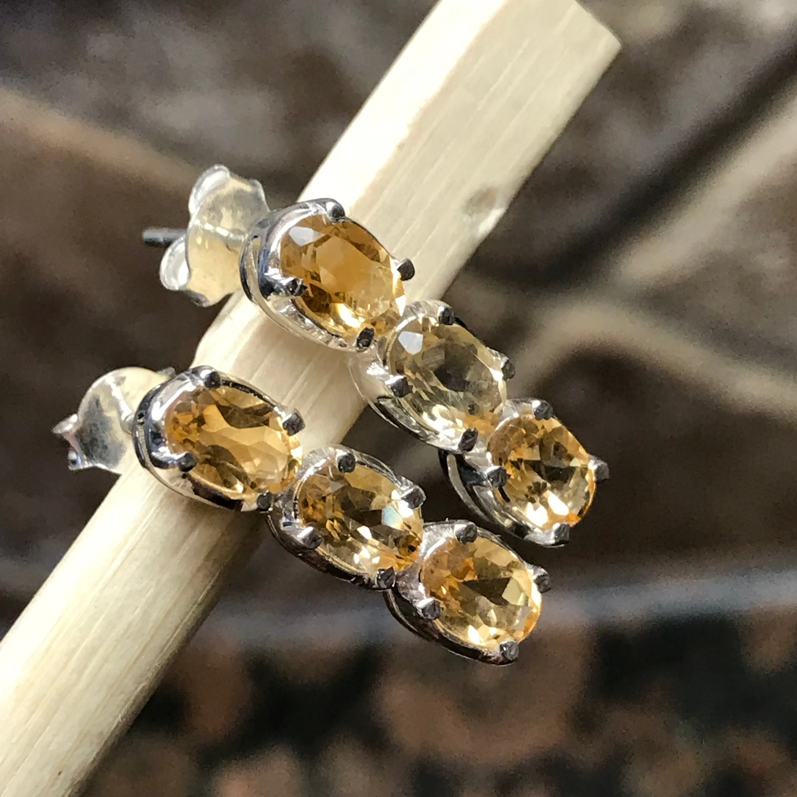 Natural 2.5ct Citrine 925 Solid Sterling Silver Earrings 16mm