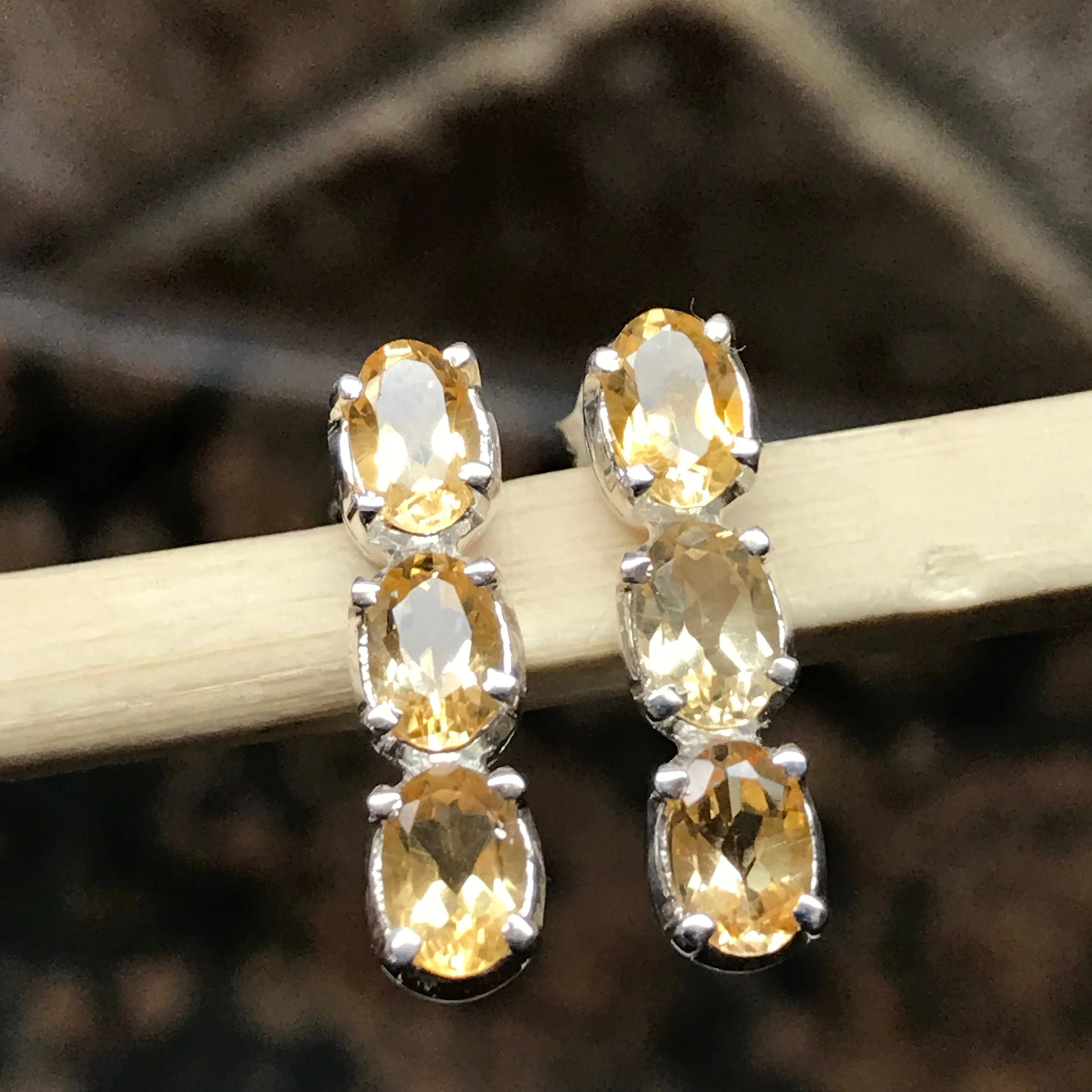 Natural 2.5ct Citrine 925 Solid Sterling Silver Earrings 16mm