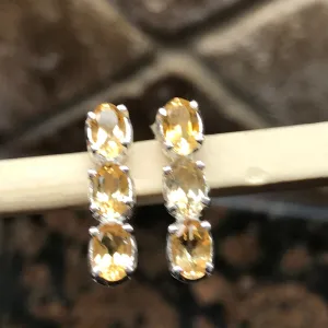 Natural 2.5ct Citrine 925 Solid Sterling Silver Earrings 16mm