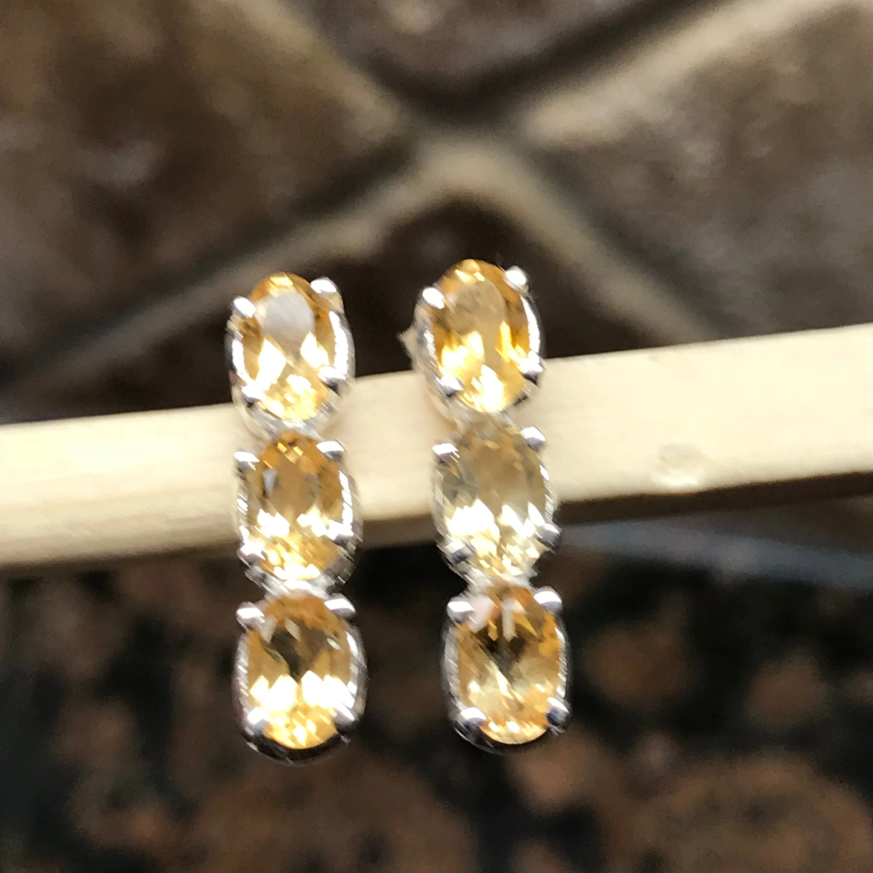 Natural 2.5ct Citrine 925 Solid Sterling Silver Earrings 16mm