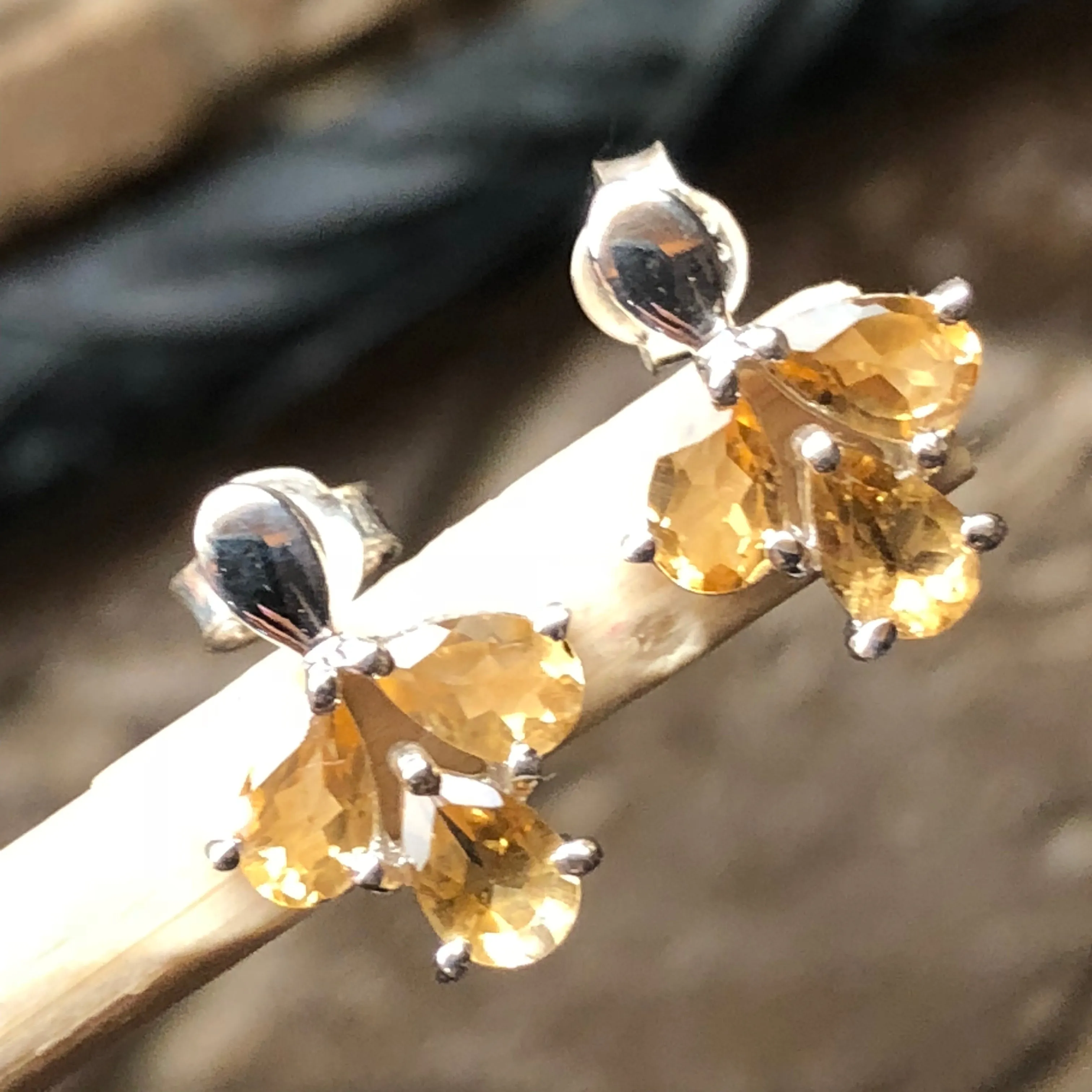 Natural 2.5ct Golden Citrine 925 Solid Sterling Silver Earrings 15mm