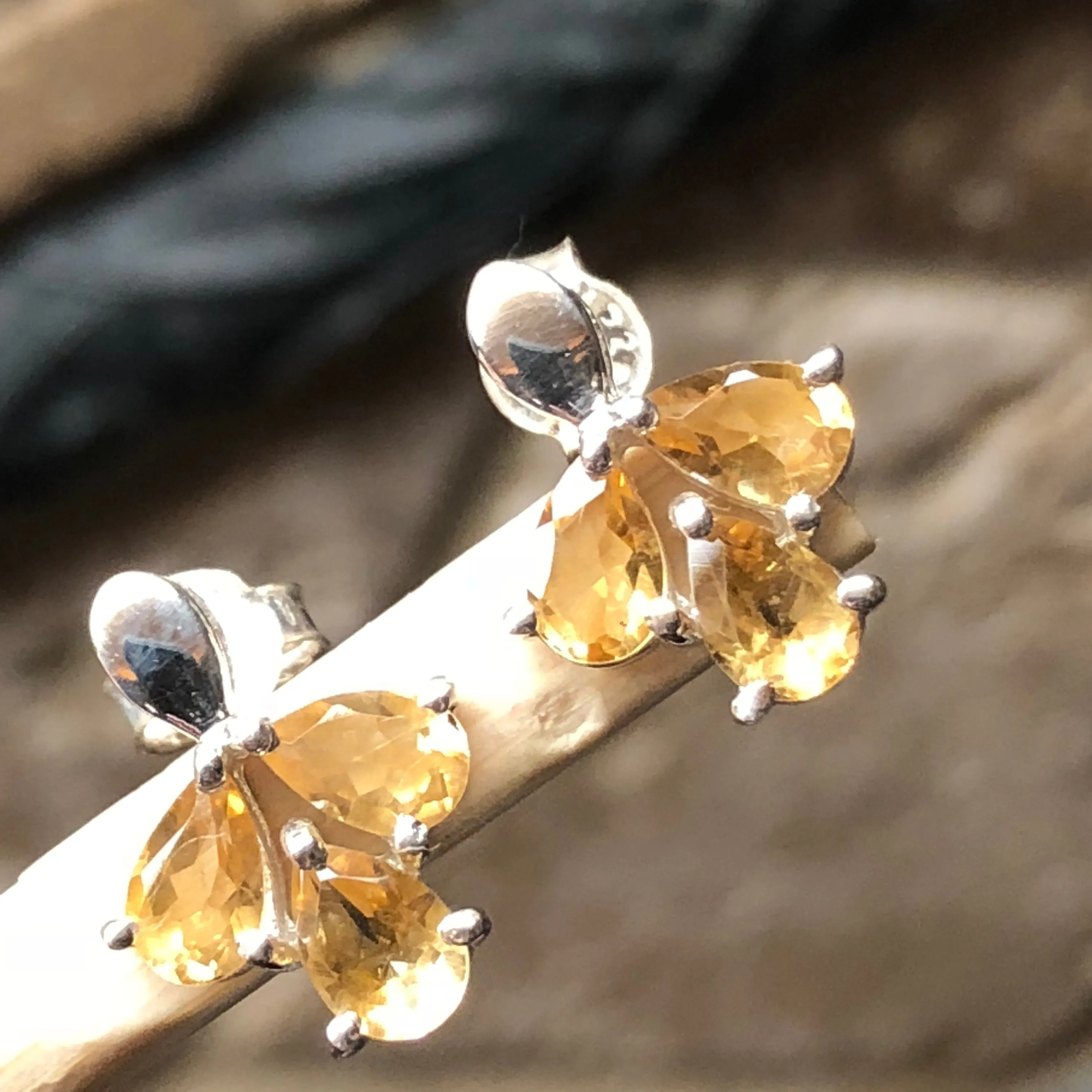 Natural 2.5ct Golden Citrine 925 Solid Sterling Silver Earrings 15mm