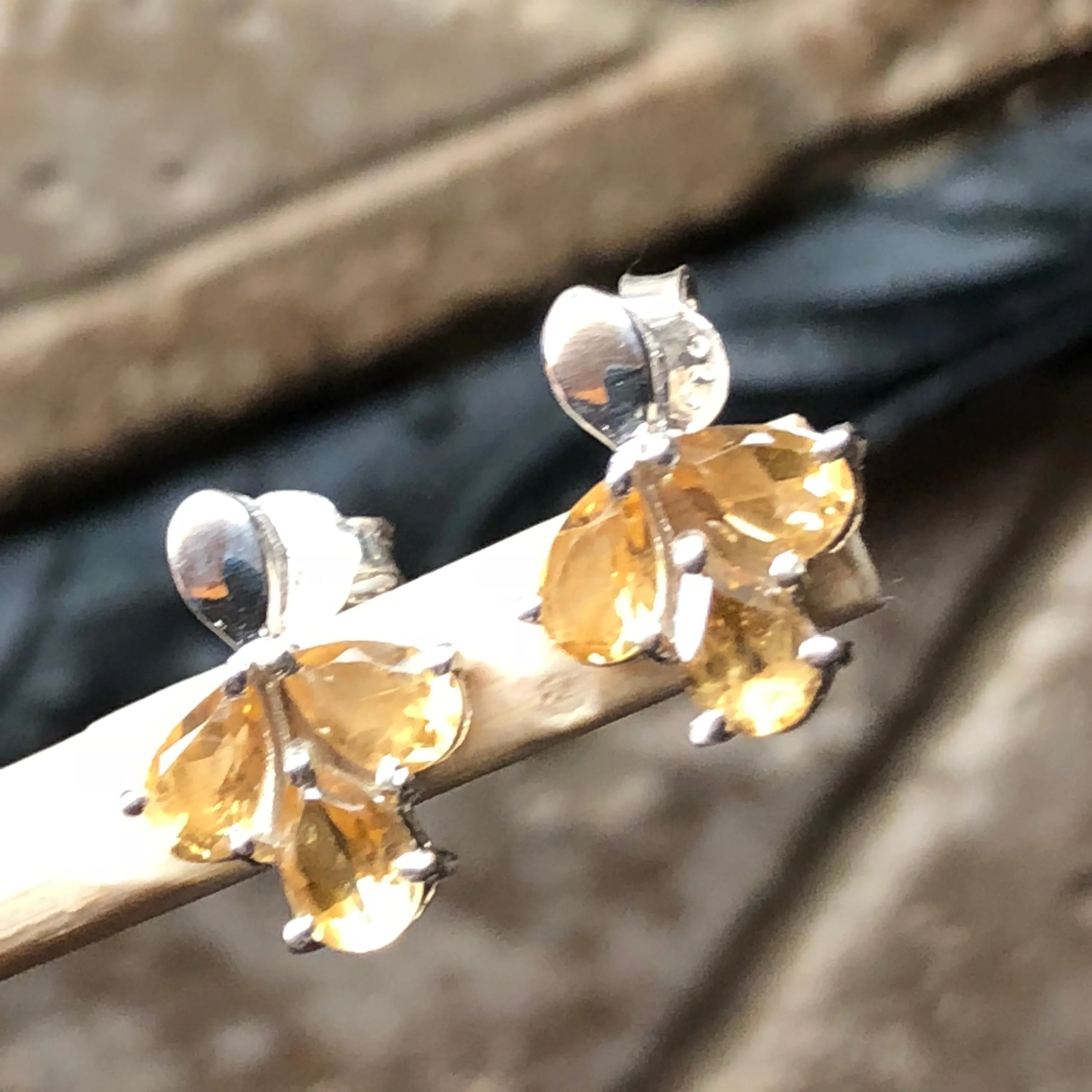 Natural 2.5ct Golden Citrine 925 Solid Sterling Silver Earrings 15mm