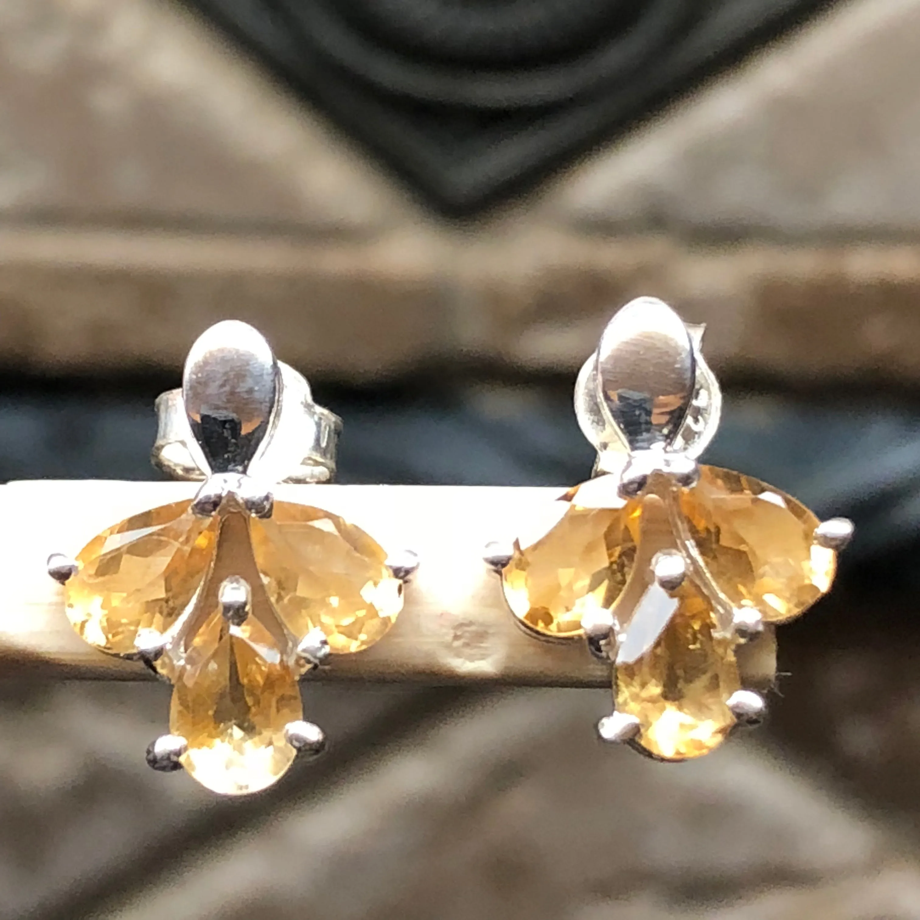 Natural 2.5ct Golden Citrine 925 Solid Sterling Silver Earrings 15mm