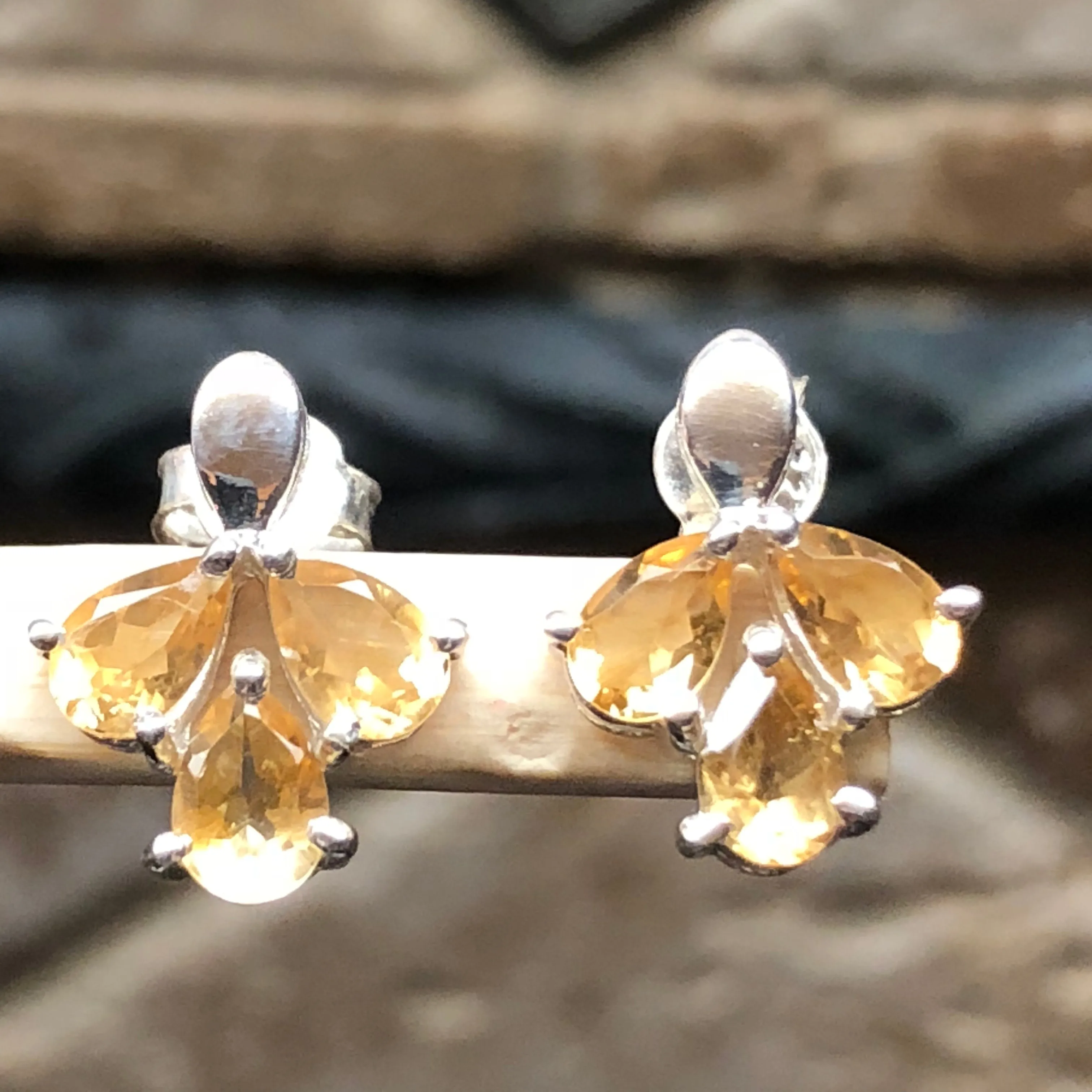 Natural 2.5ct Golden Citrine 925 Solid Sterling Silver Earrings 15mm