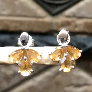 Natural 2.5ct Golden Citrine 925 Solid Sterling Silver Earrings 15mm