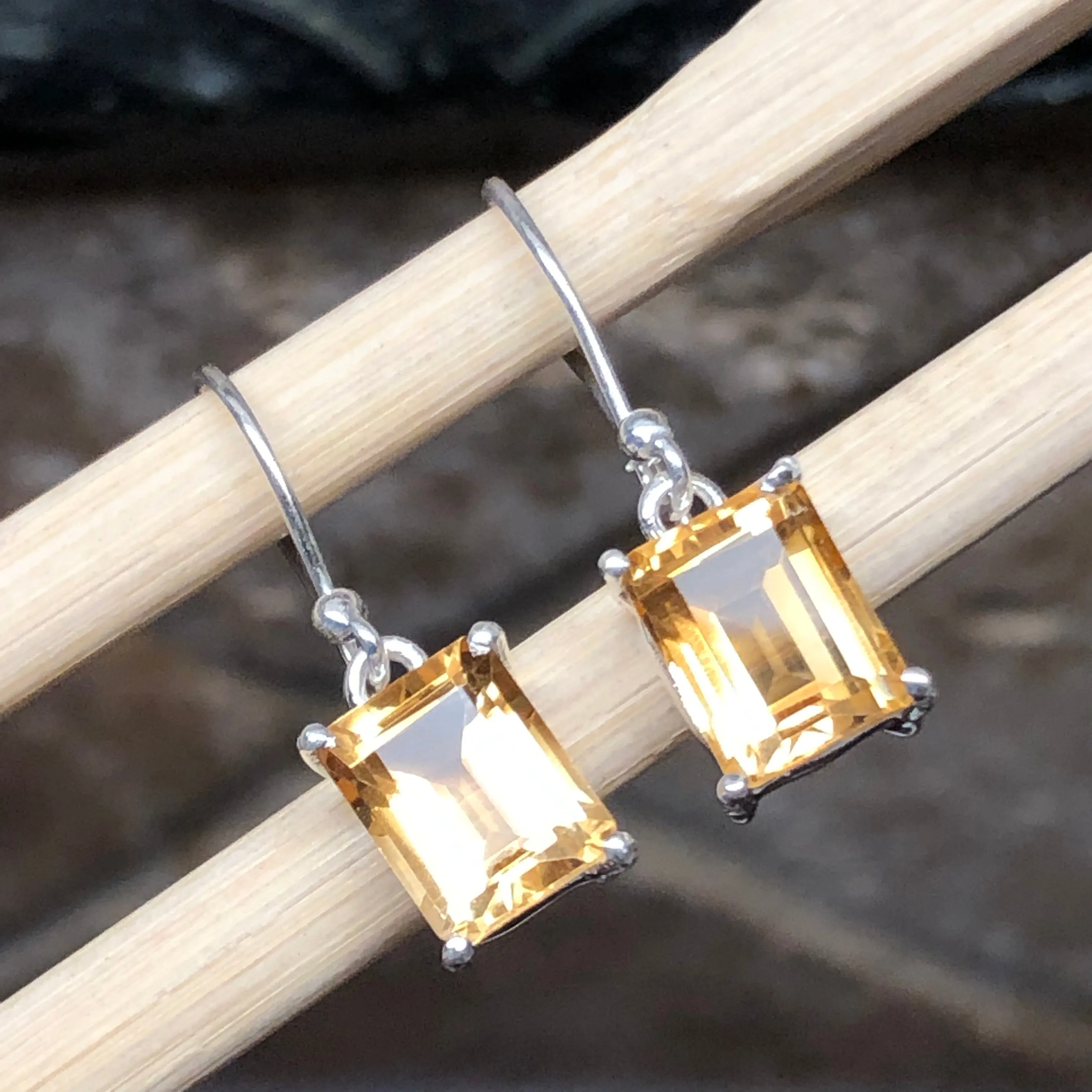 Natural 2.5ct Golden Citrine 925 Solid Sterling Silver Earrings 25mm