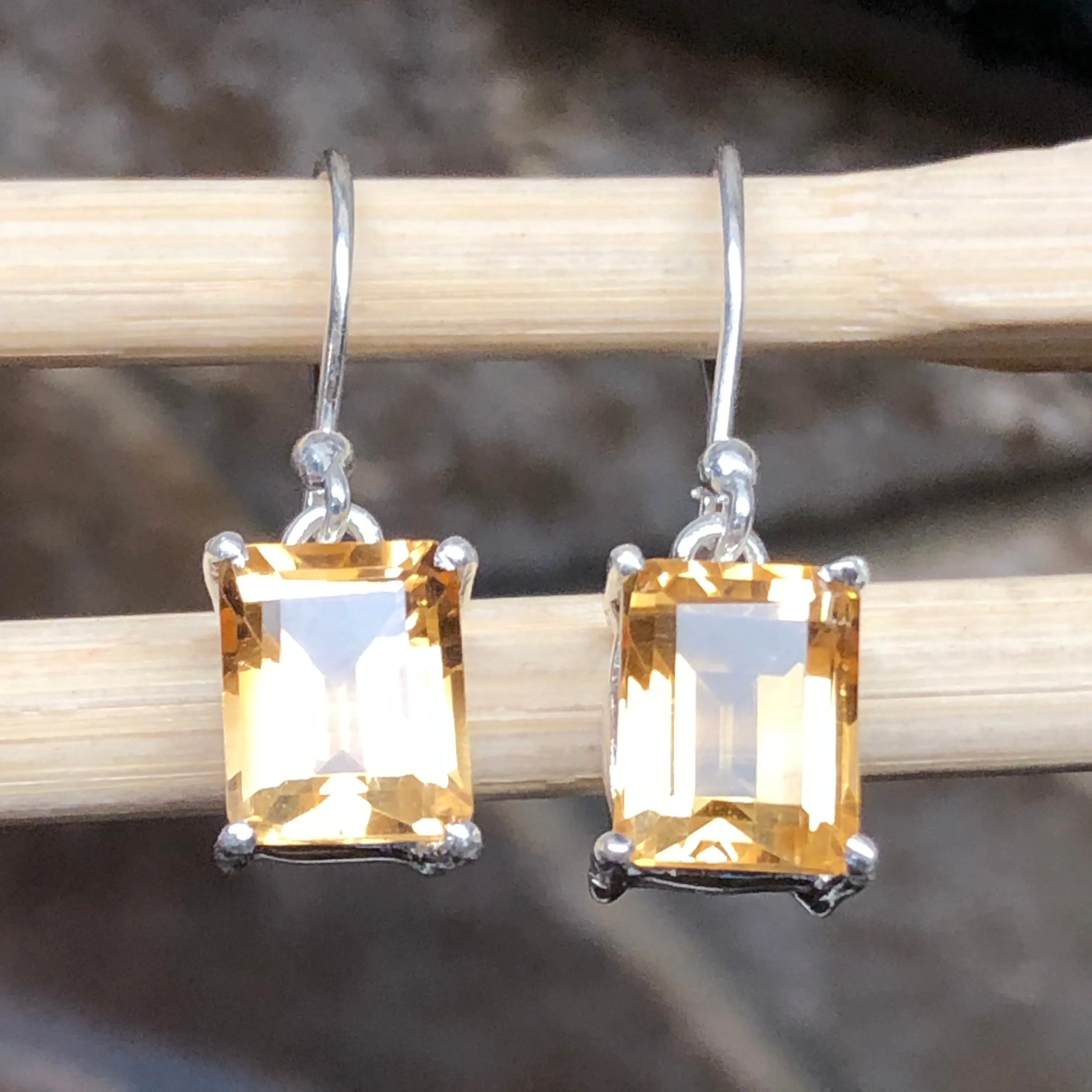 Natural 2.5ct Golden Citrine 925 Solid Sterling Silver Earrings 25mm