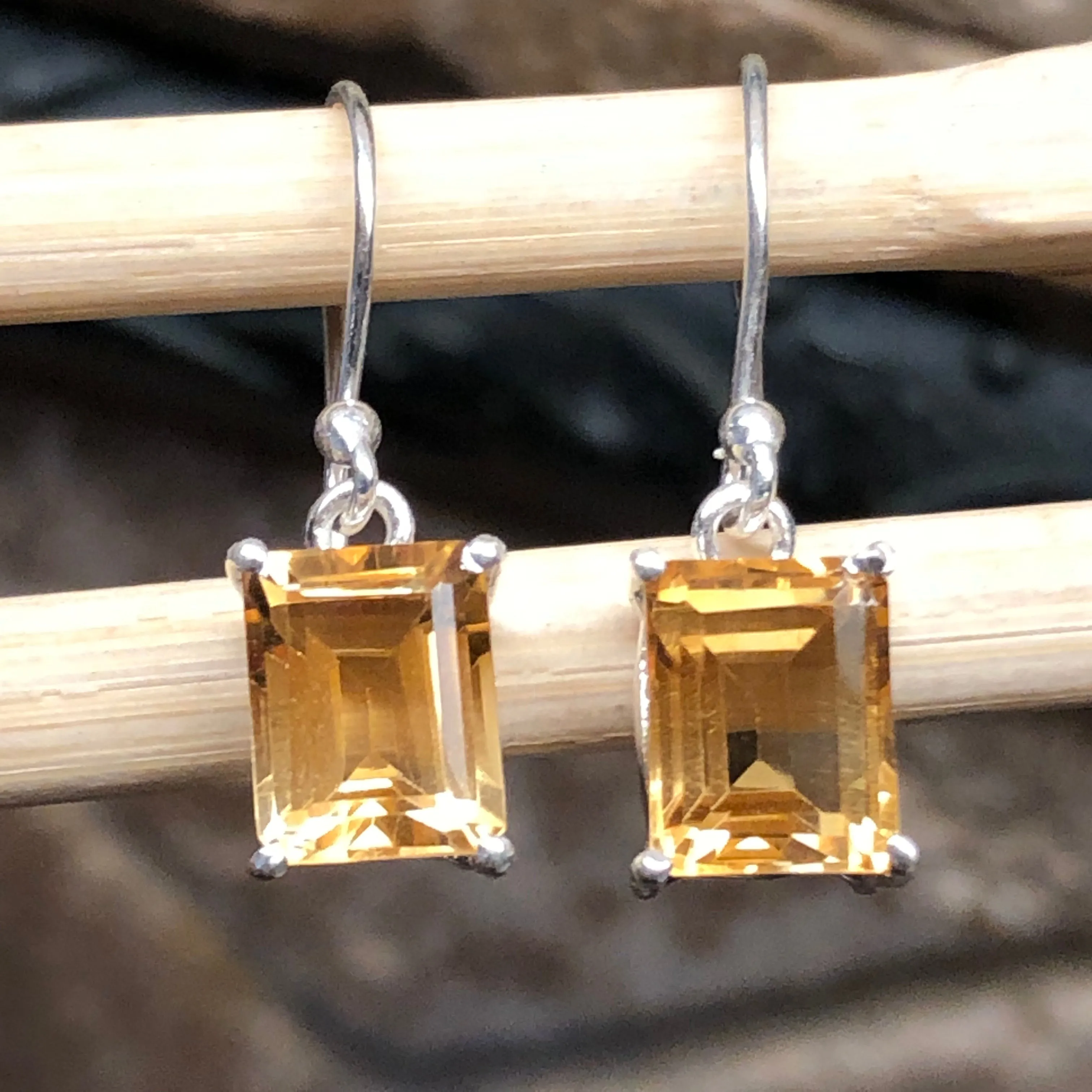 Natural 2.5ct Golden Citrine 925 Solid Sterling Silver Earrings 25mm