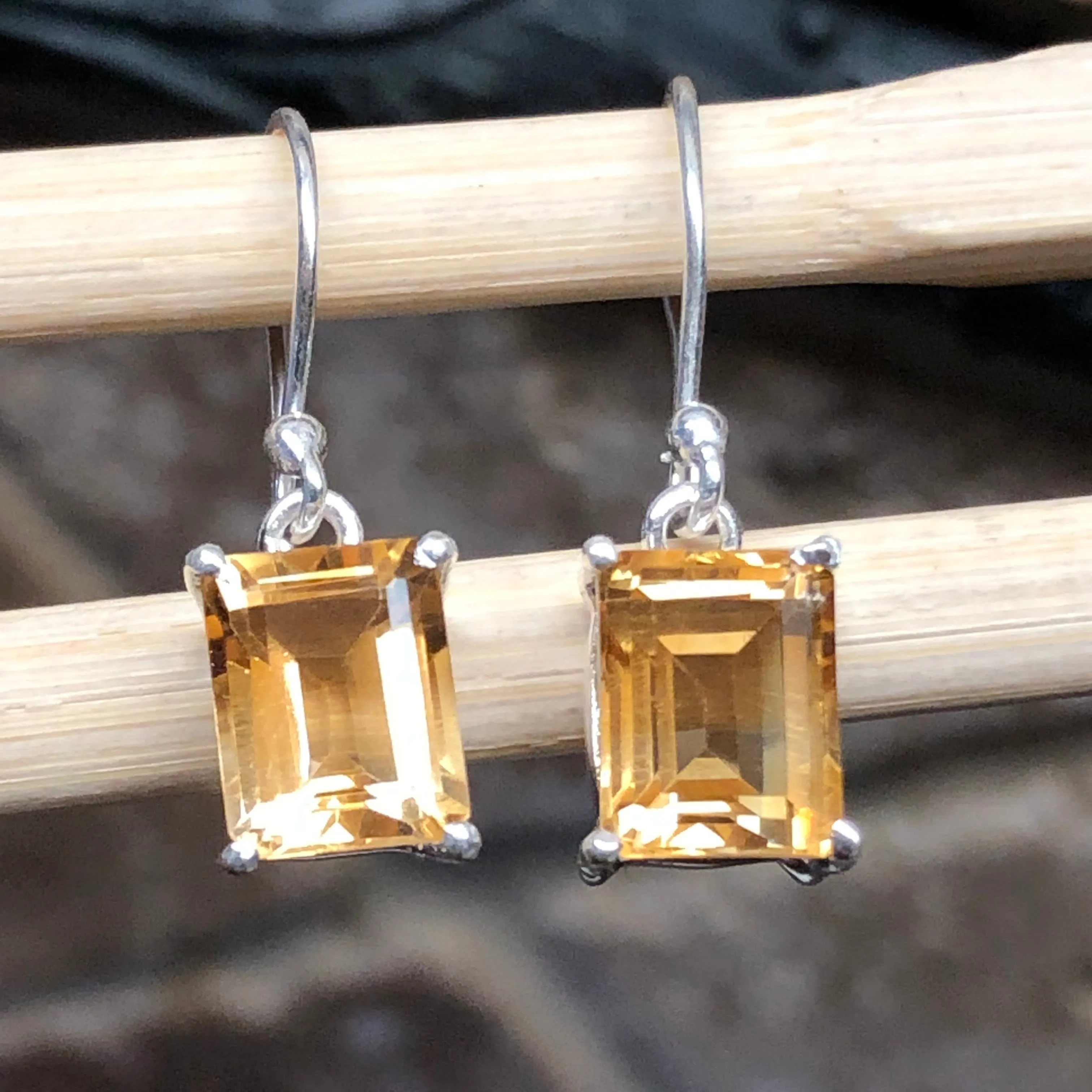 Natural 2.5ct Golden Citrine 925 Solid Sterling Silver Earrings 25mm