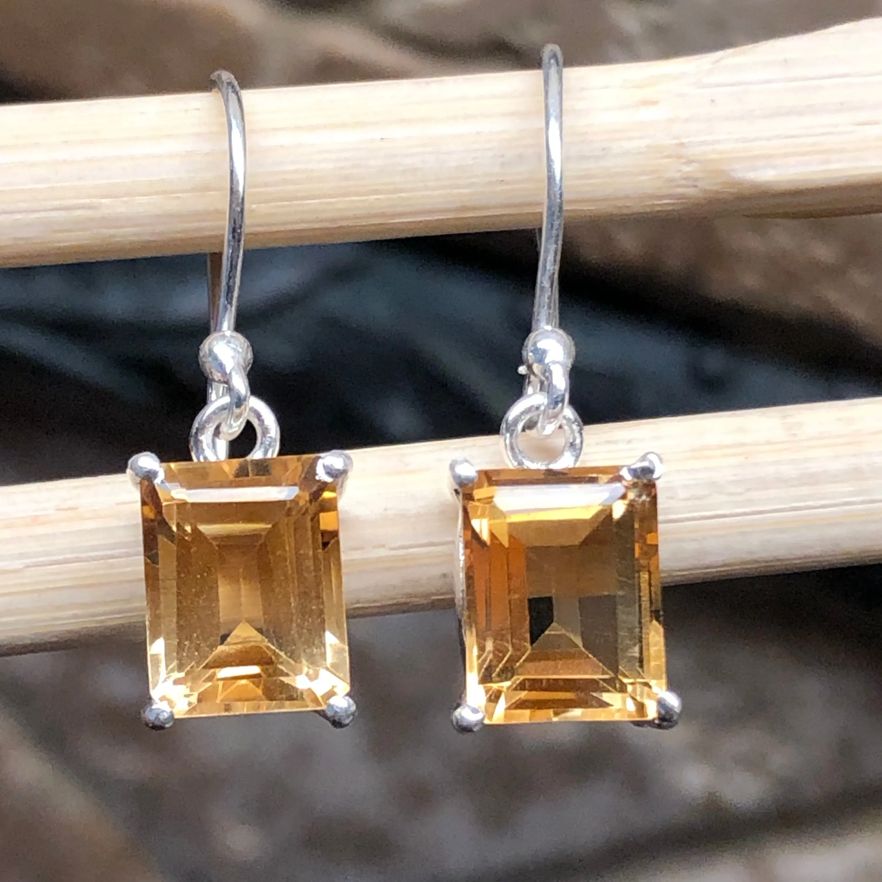 Natural 2.5ct Golden Citrine 925 Solid Sterling Silver Earrings 25mm