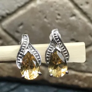 Natural 2.5ct Golden Citrine 925 Solid Sterling Silver Pear Earrings 18mm