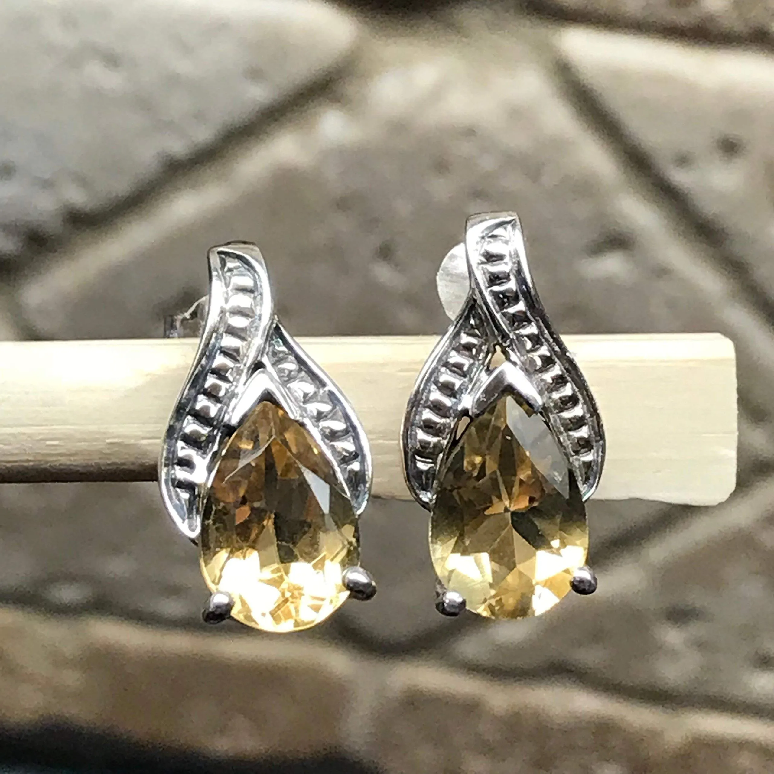 Natural 2.5ct Golden Citrine 925 Solid Sterling Silver Pear Earrings 18mm