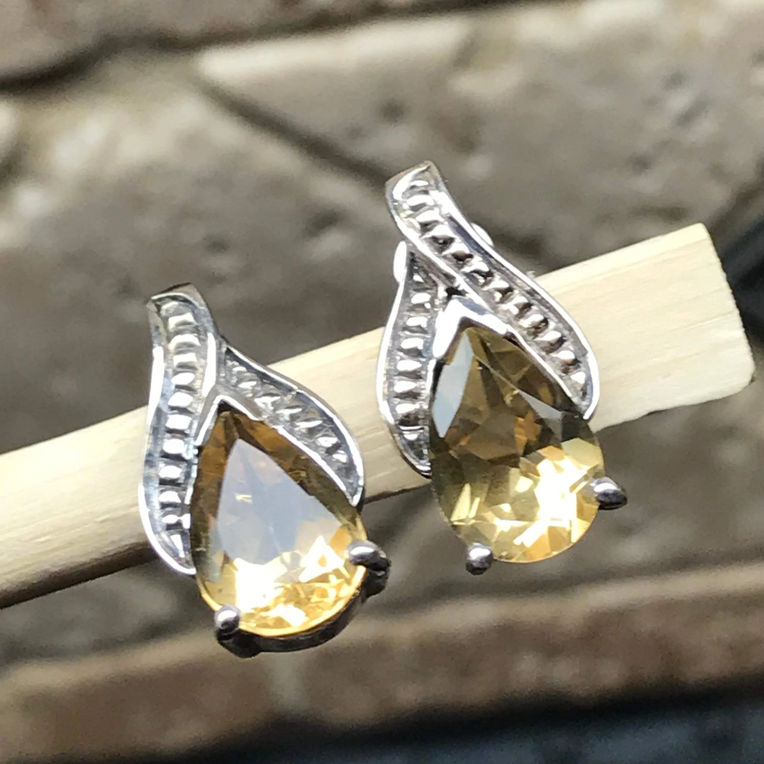 Natural 2.5ct Golden Citrine 925 Solid Sterling Silver Pear Earrings 18mm