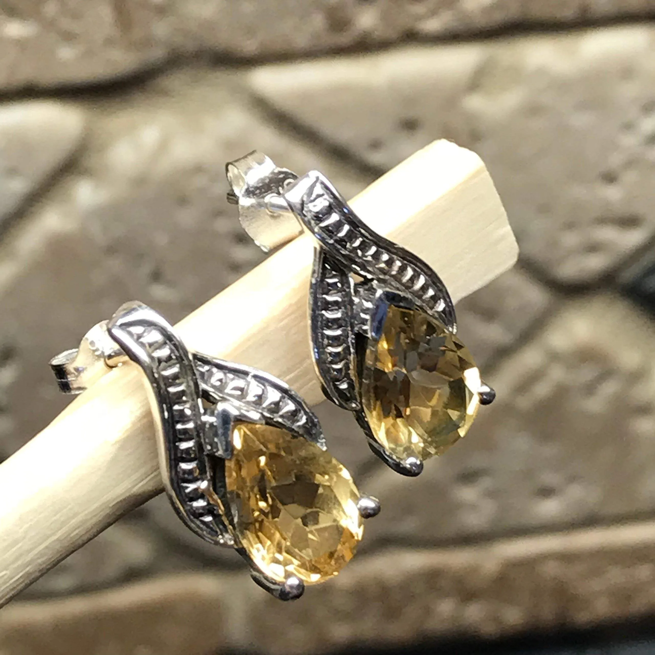 Natural 2.5ct Golden Citrine 925 Solid Sterling Silver Pear Earrings 18mm