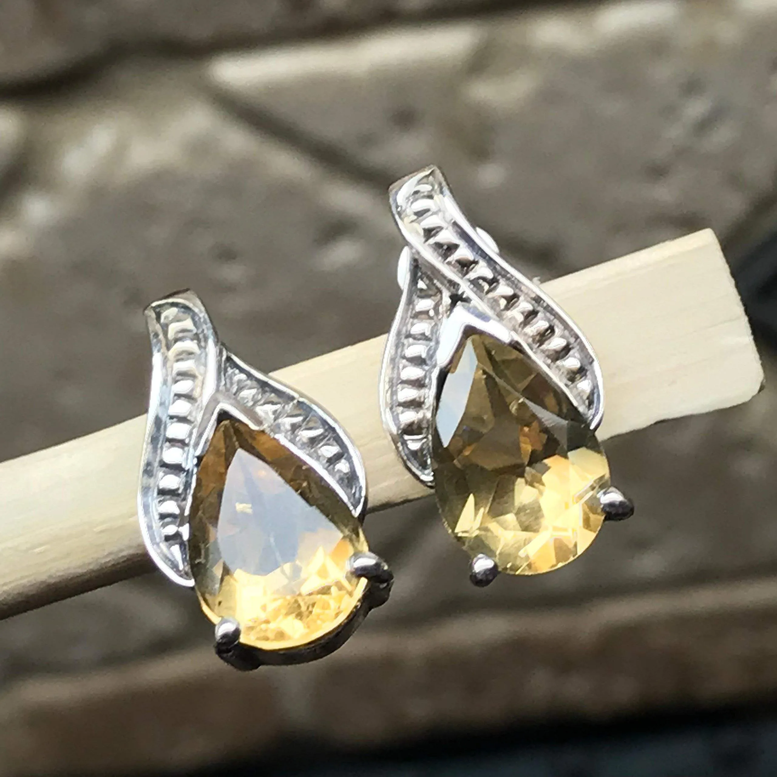 Natural 2.5ct Golden Citrine 925 Solid Sterling Silver Pear Earrings 18mm