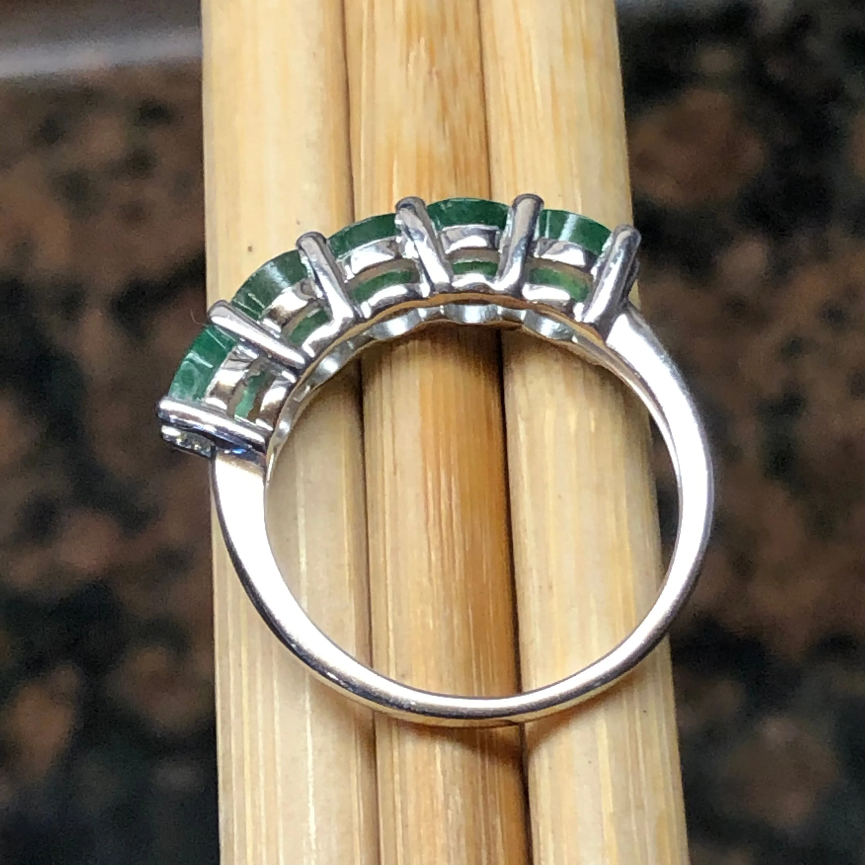 Natural 2.5ct Green Emerald 925 Solid Sterling Silver Ring Size 5, 6, 7, 8, 9