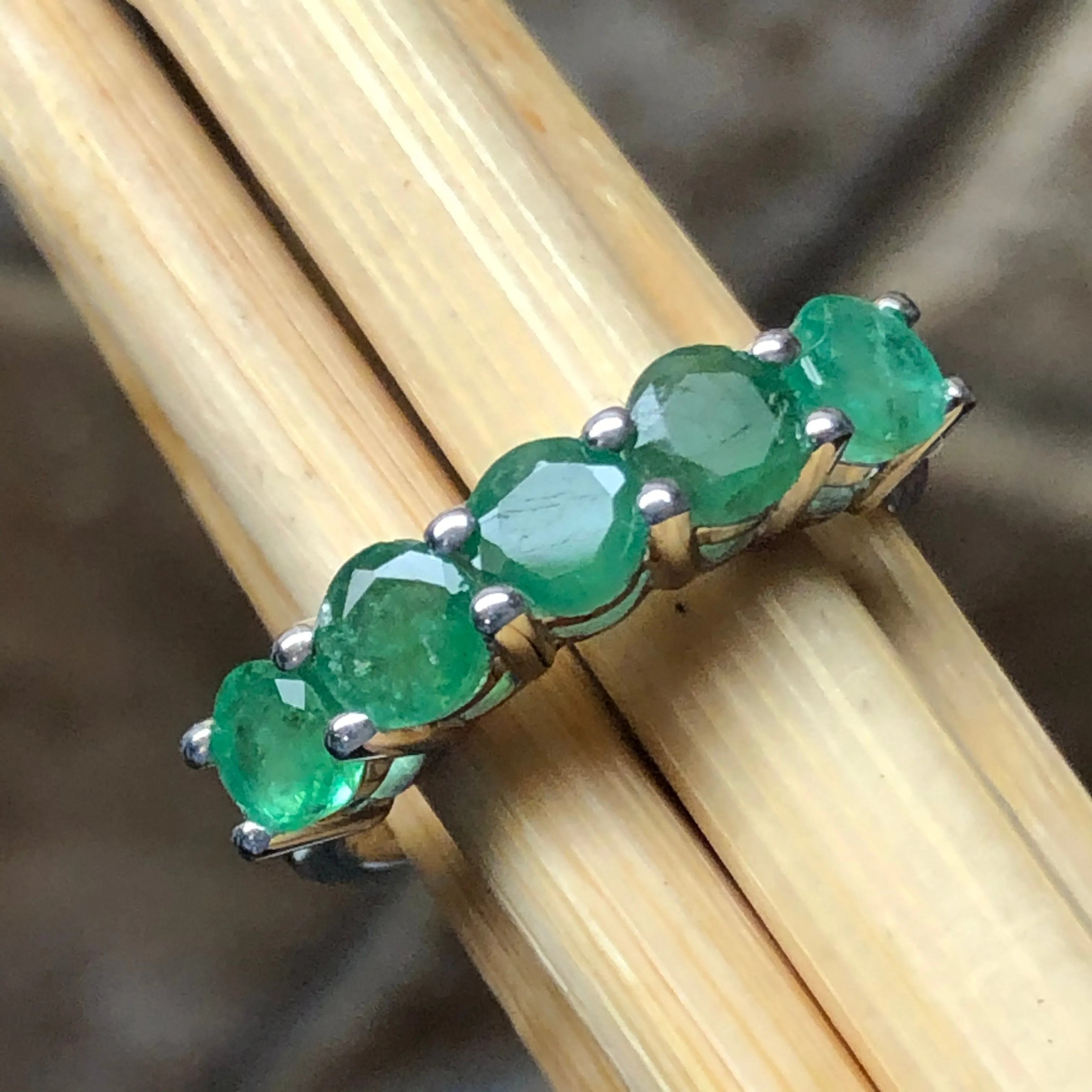 Natural 2.5ct Green Emerald 925 Solid Sterling Silver Ring Size 5, 6, 7, 8, 9