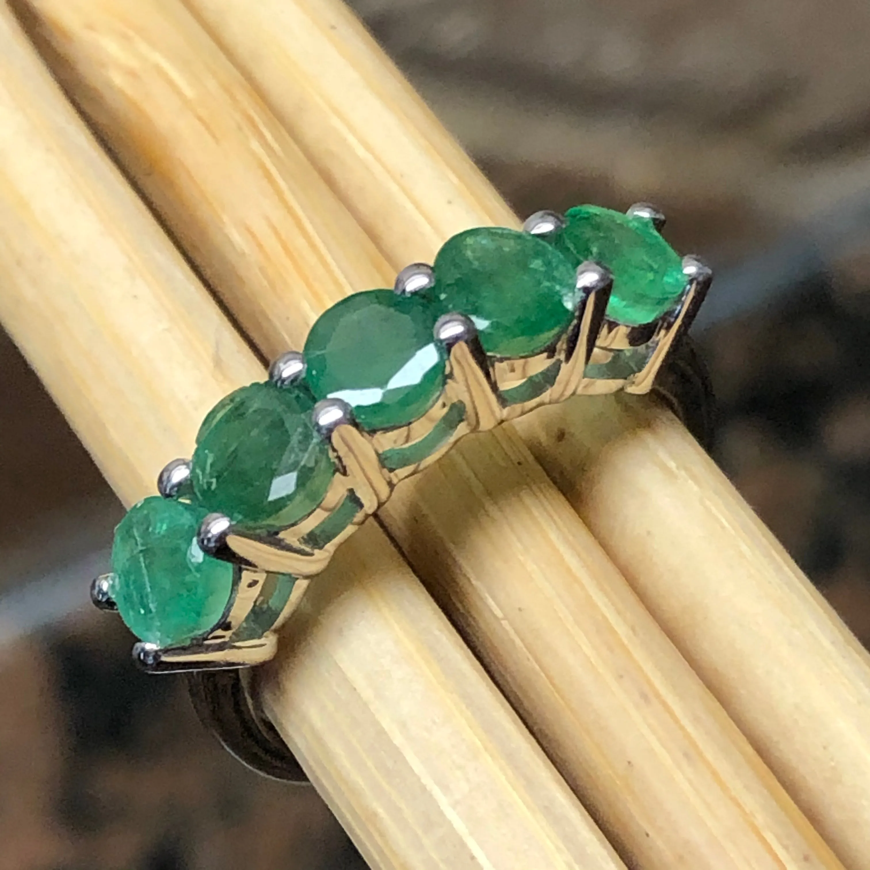 Natural 2.5ct Green Emerald 925 Solid Sterling Silver Ring Size 5, 6, 7, 8, 9