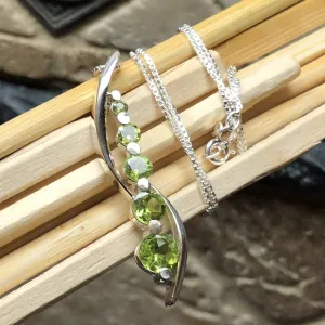 Natural 2.5ct Green Peridot 925 Solid Sterling Silver Journey Pendant Necklace 16"