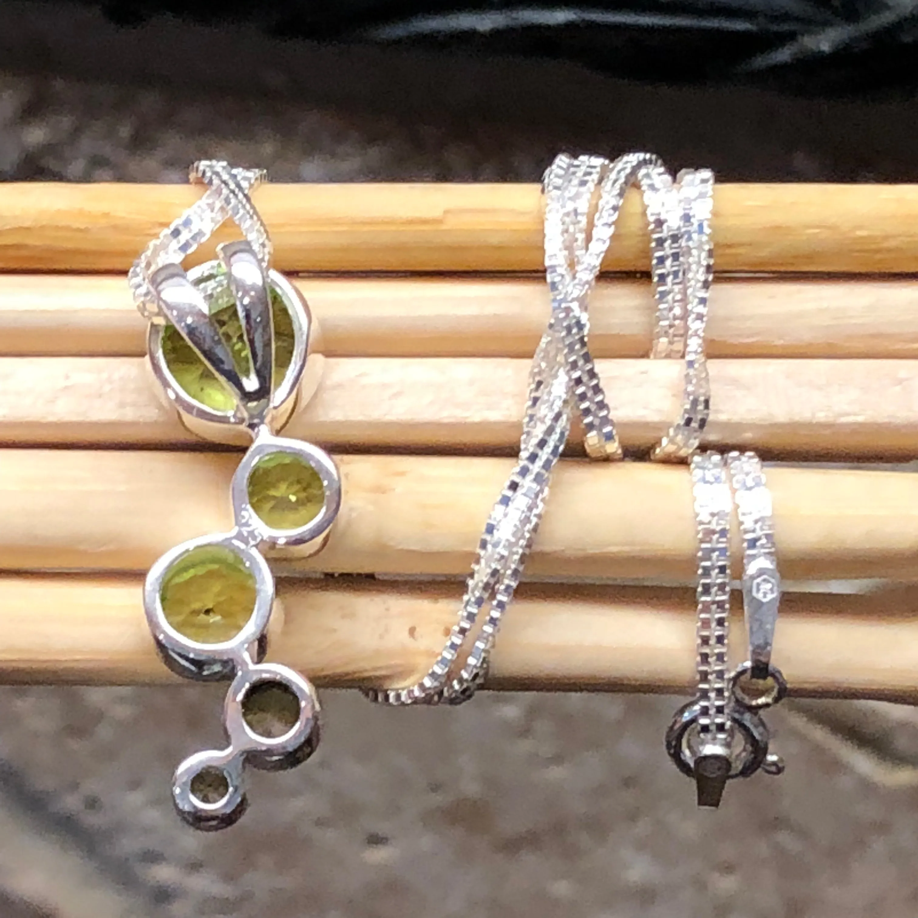Natural 2.5ct Green Peridot 925 Solid Sterling Silver Pendant Necklace 16"